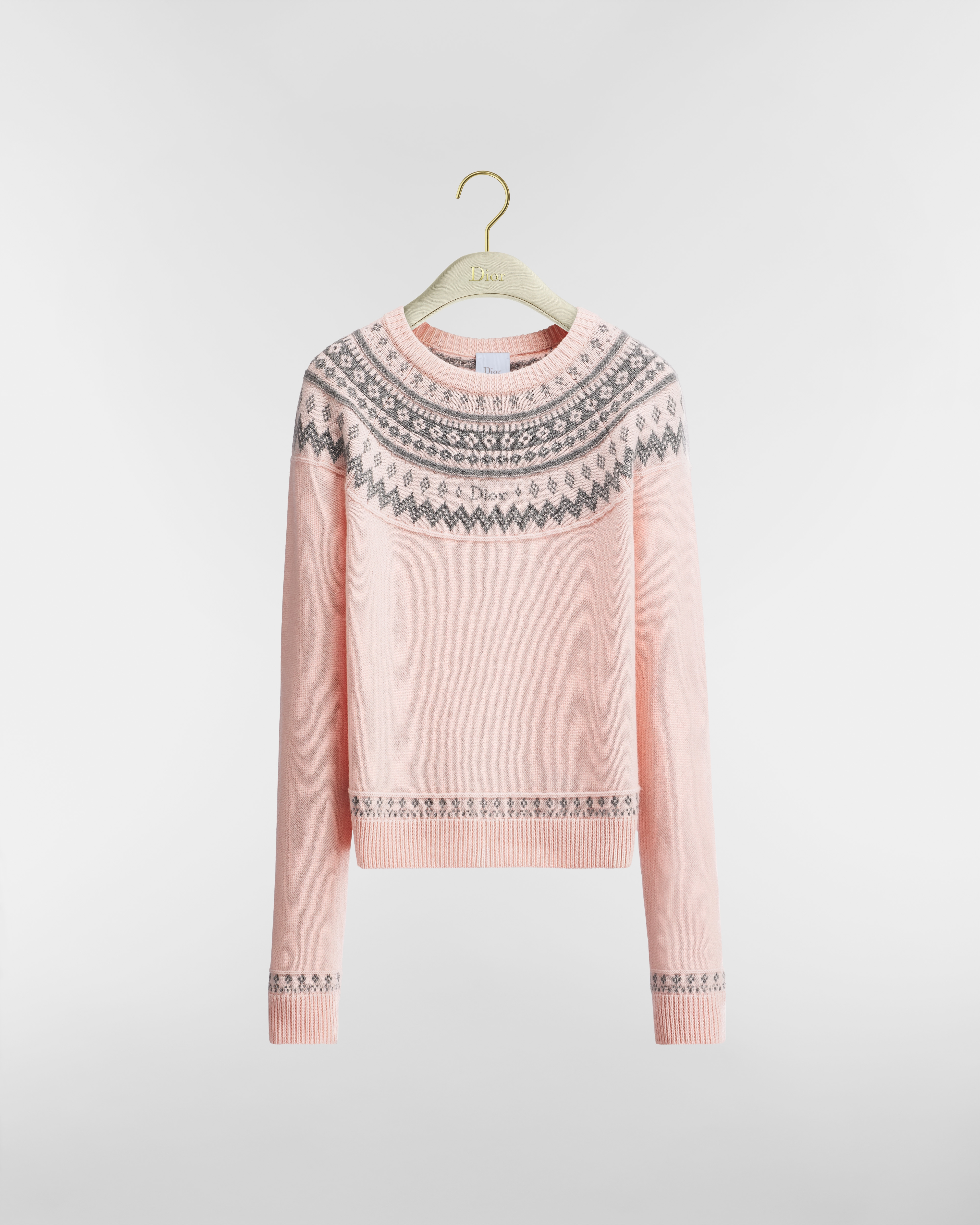 Pull DiorAlps Maille de laine et cachemire roses à motif Fair Isle gris E01