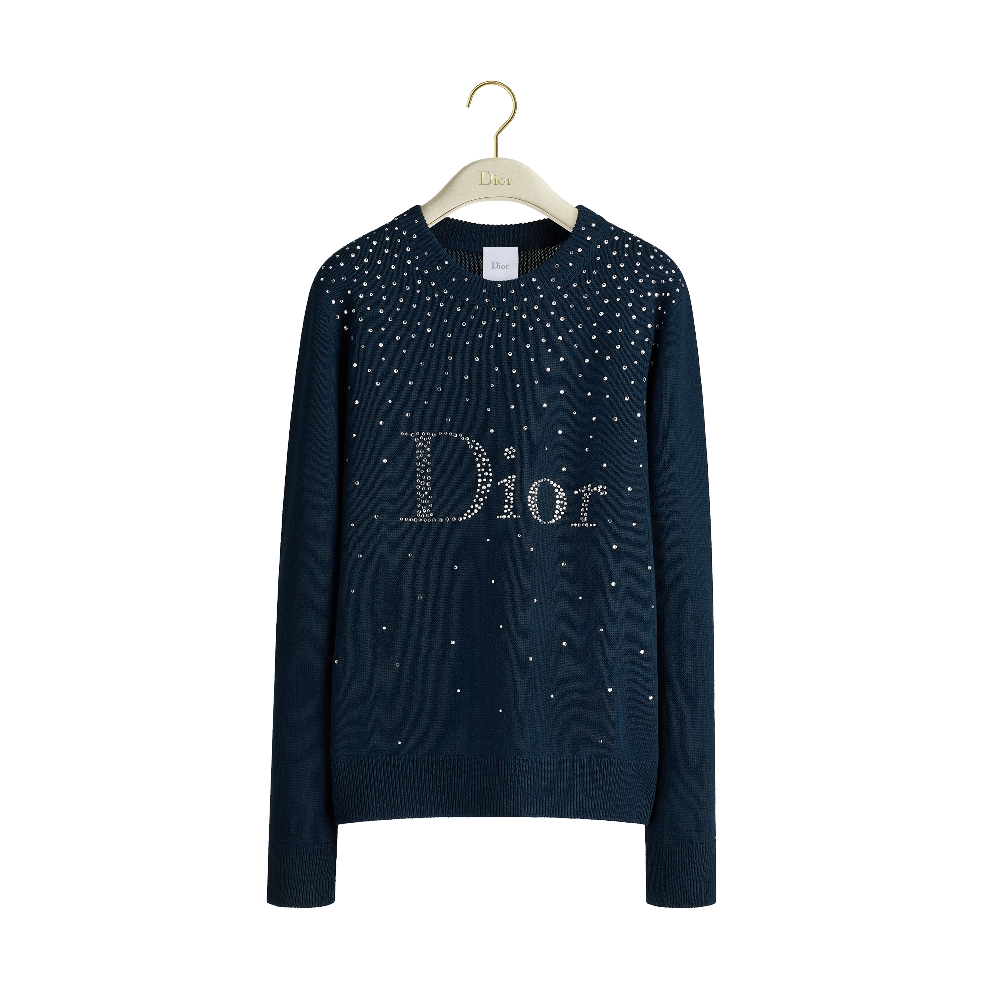 DiorAlps Sweater Navy Blue Virgin Wool and Cashmere Knit with Silver-Tone Strass E01
