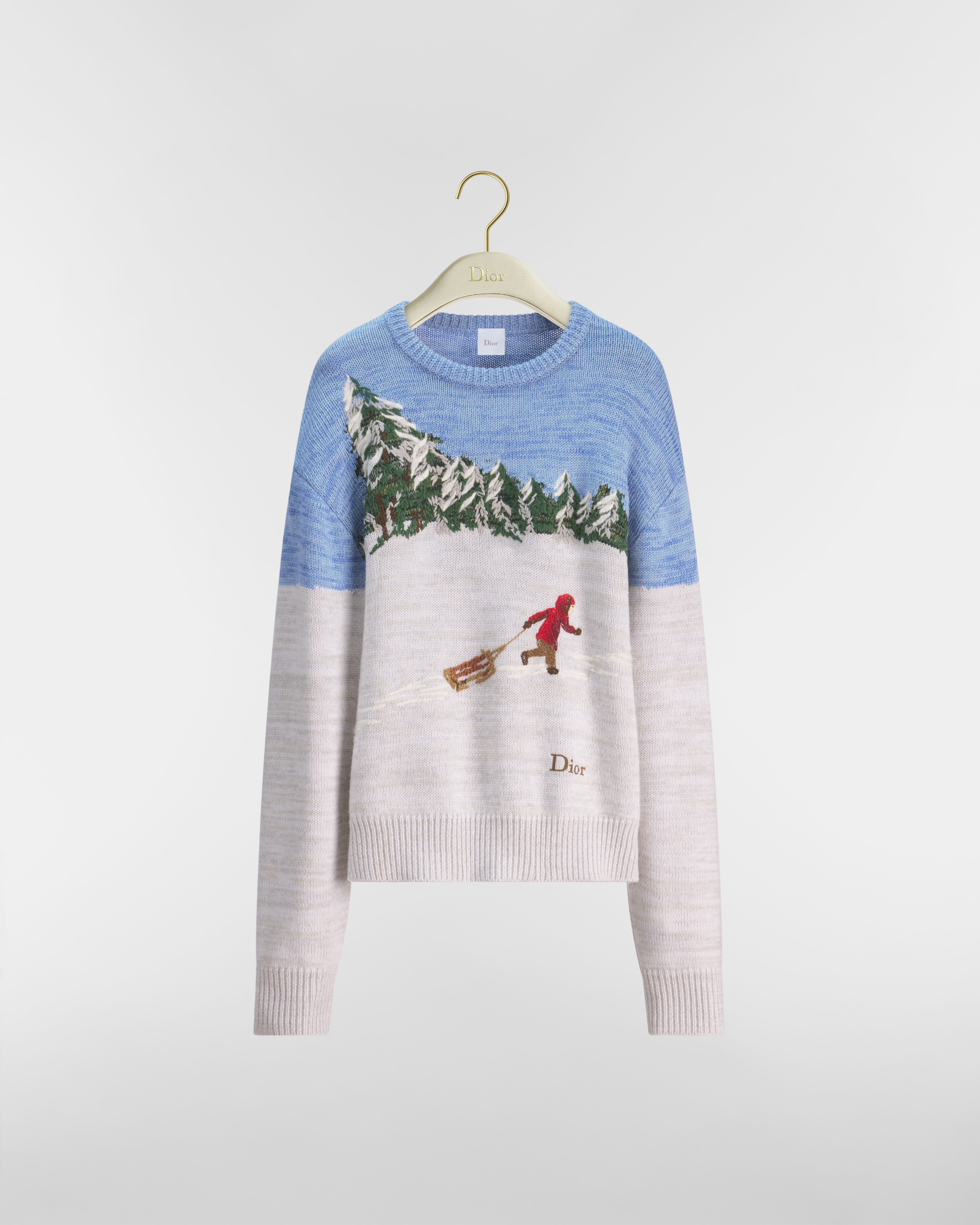 Pull brodé oversize DiorAlps Intarsia de laine vierge à motif Dior d'Hiver multicolore E01
