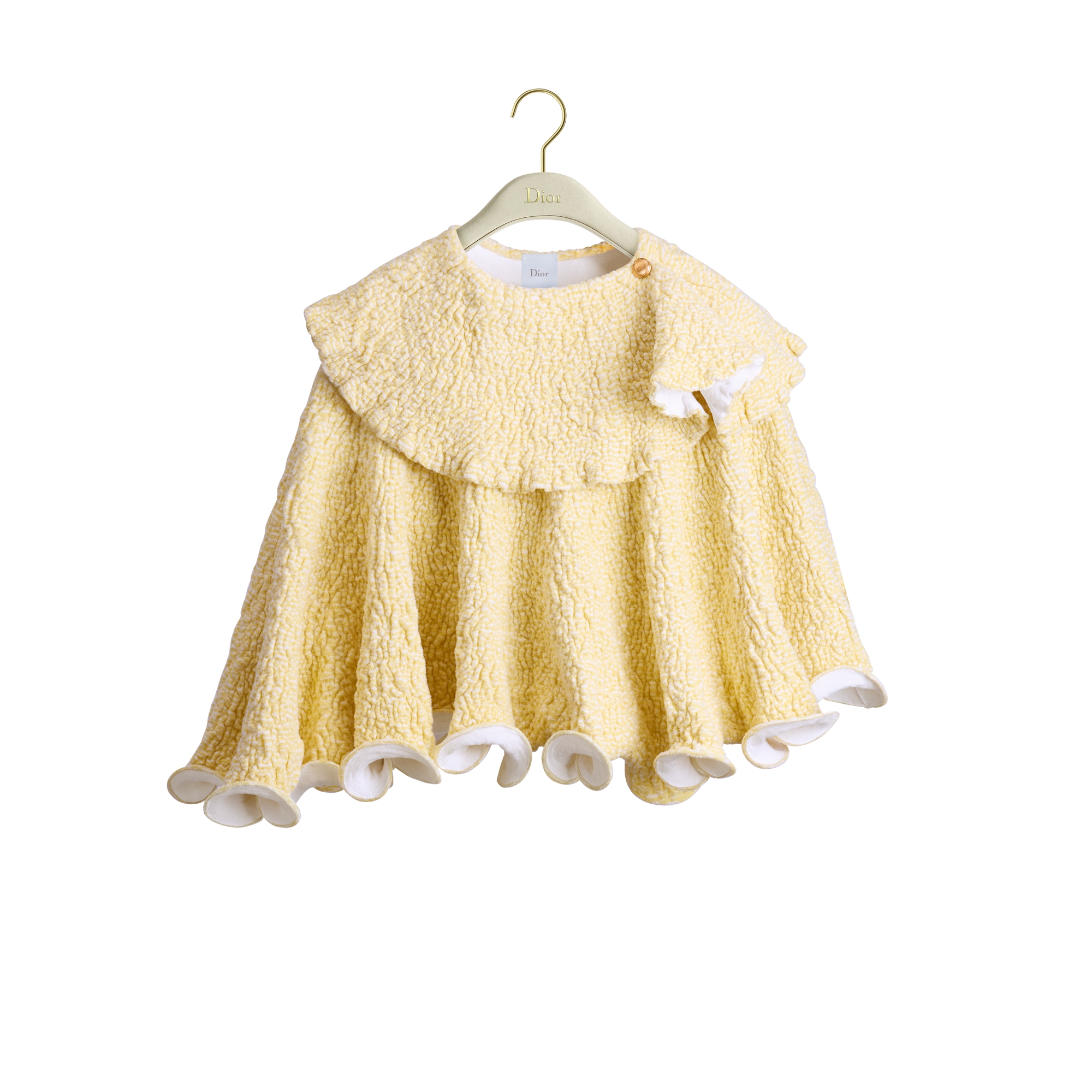 Asymmetrical Sweater with Ruffles Yellow and White Astrakhan-Effect Technical Knit E01