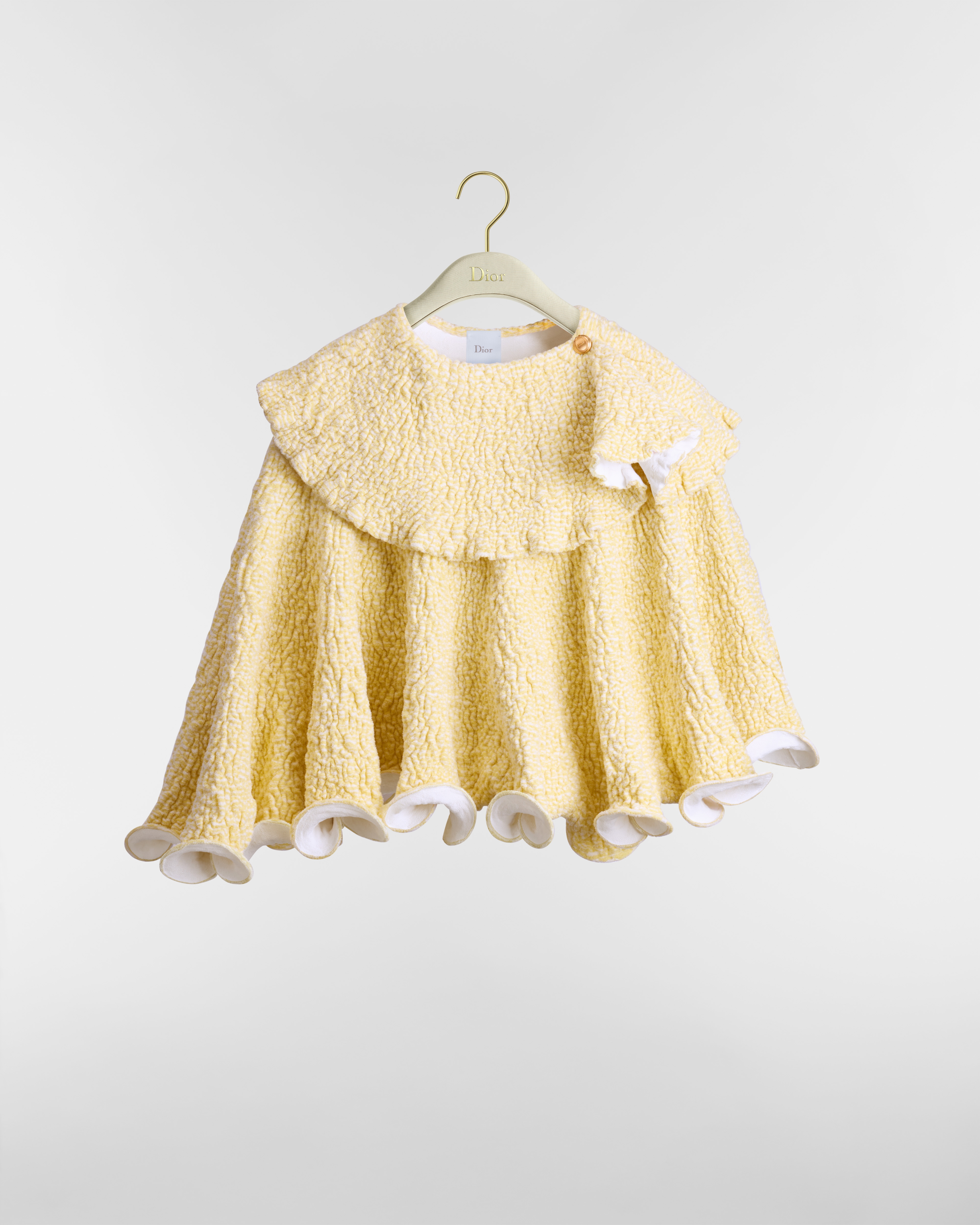 Asymmetrical Sweater with Ruffles Yellow and White Astrakhan-Effect Technical Knit E01