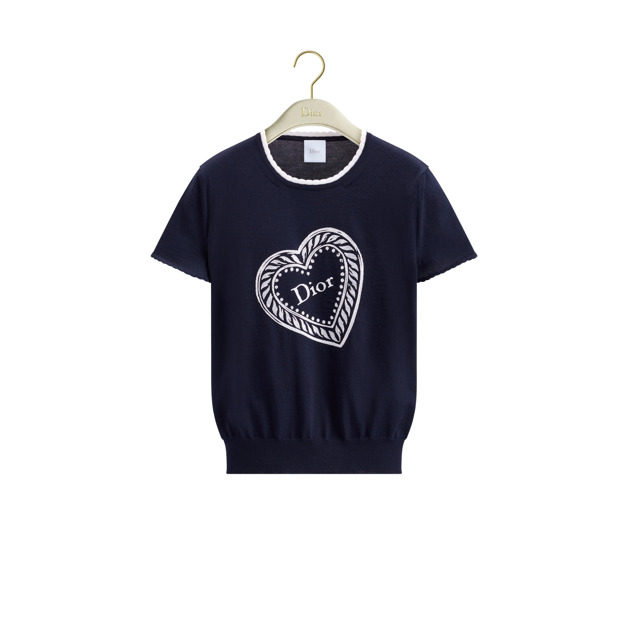 m*i様 クリスチャンディオール　ブラニット Qixi Short-Sleeved Sweater Navy Blue Virgin Wool Jersey with White