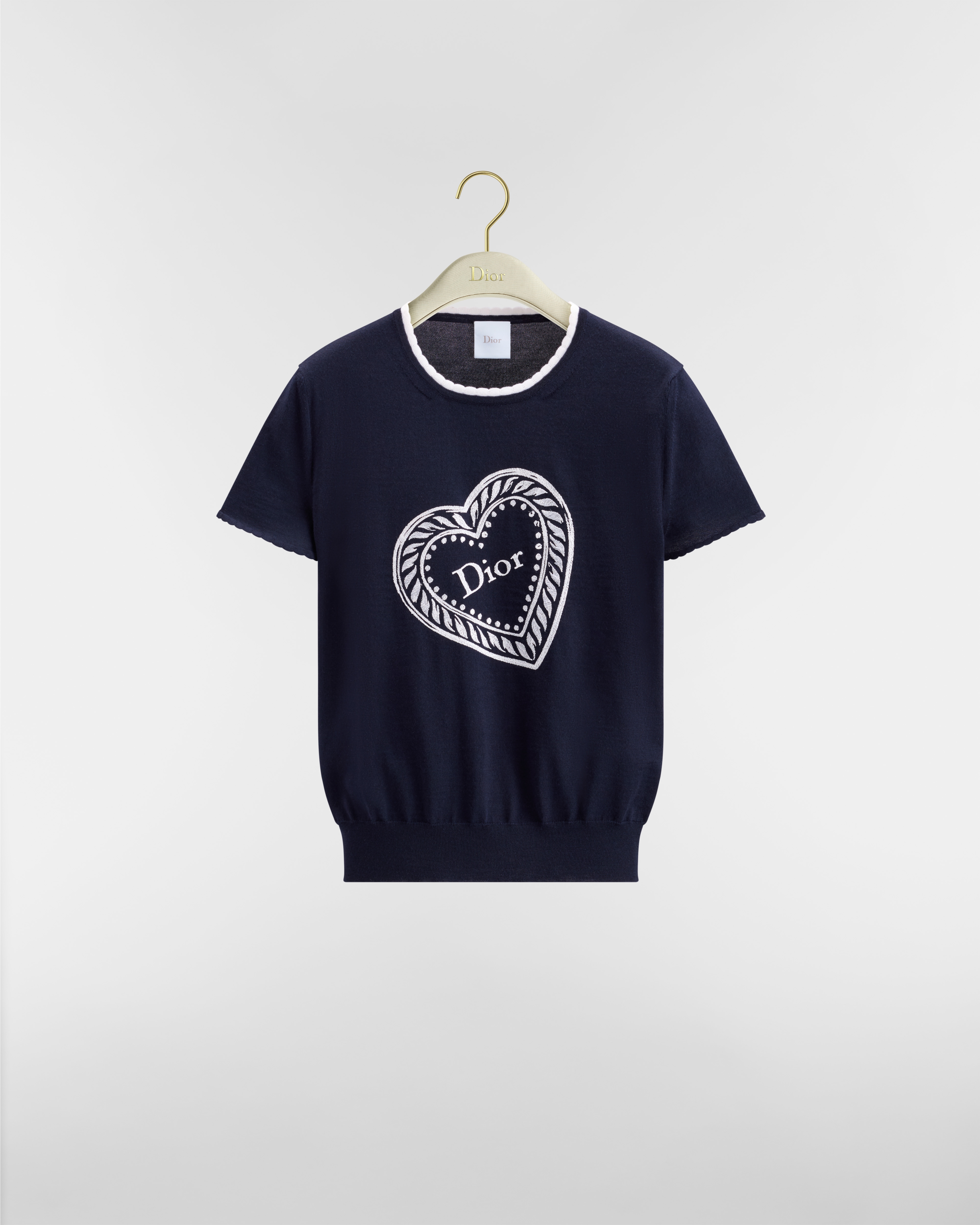 七夕 短袖毛衣 海軍藍精純羊毛針織布綴以白色 Dior Heart Locket 圖案 E01