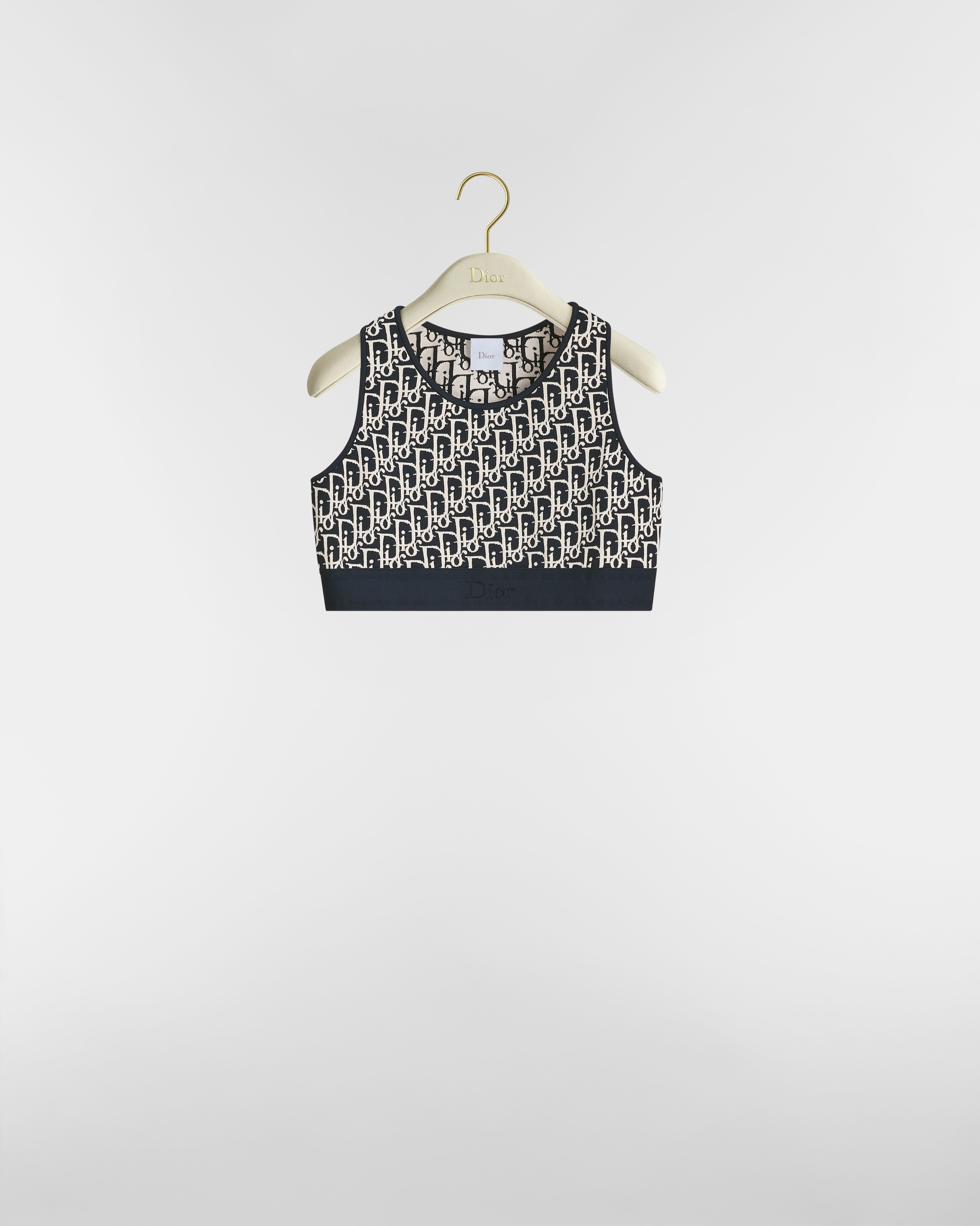Brassière Dior Oblique DiorAlps Maille technique bleu marine et blanche E01
