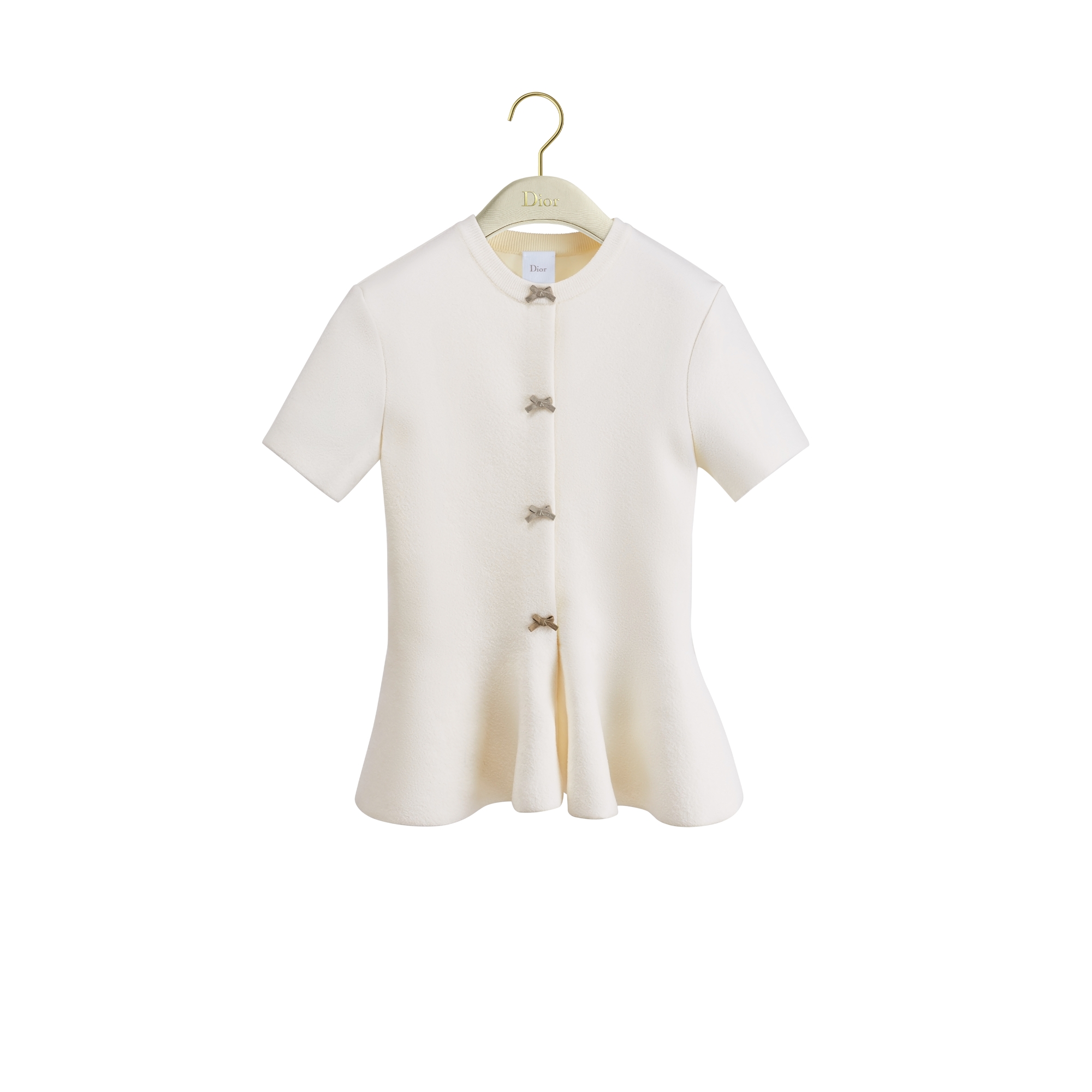 Short-Sleeved Peplum Jacket White Virgin Wool-Blend Bouclé Knit E01
