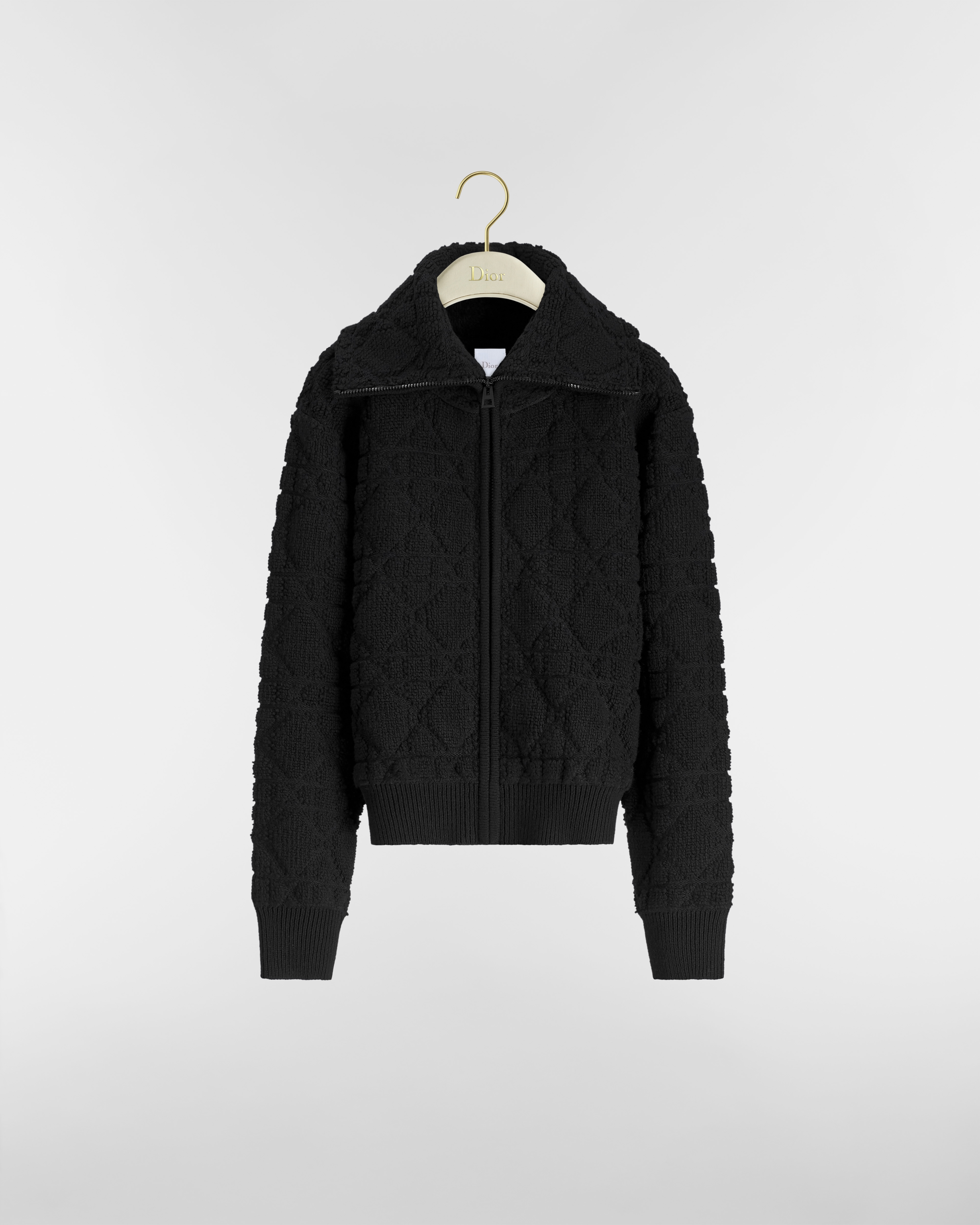 Chaqueta DiorAlps Cannage con cremallera Jacquard de mezcla de lana virgen y cachemira en negro E01