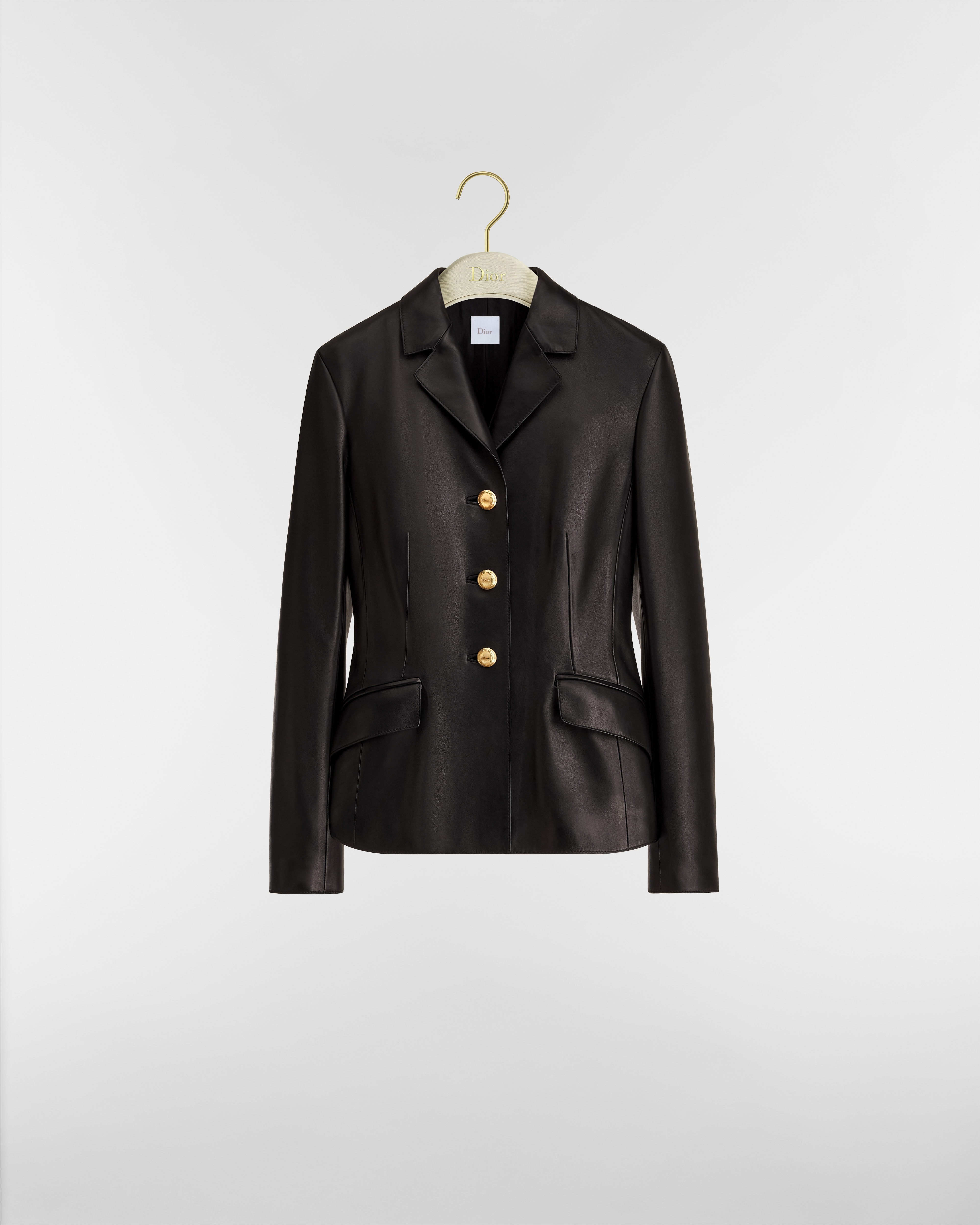 Taillierte Jacke Lammleder in Schwarz E01