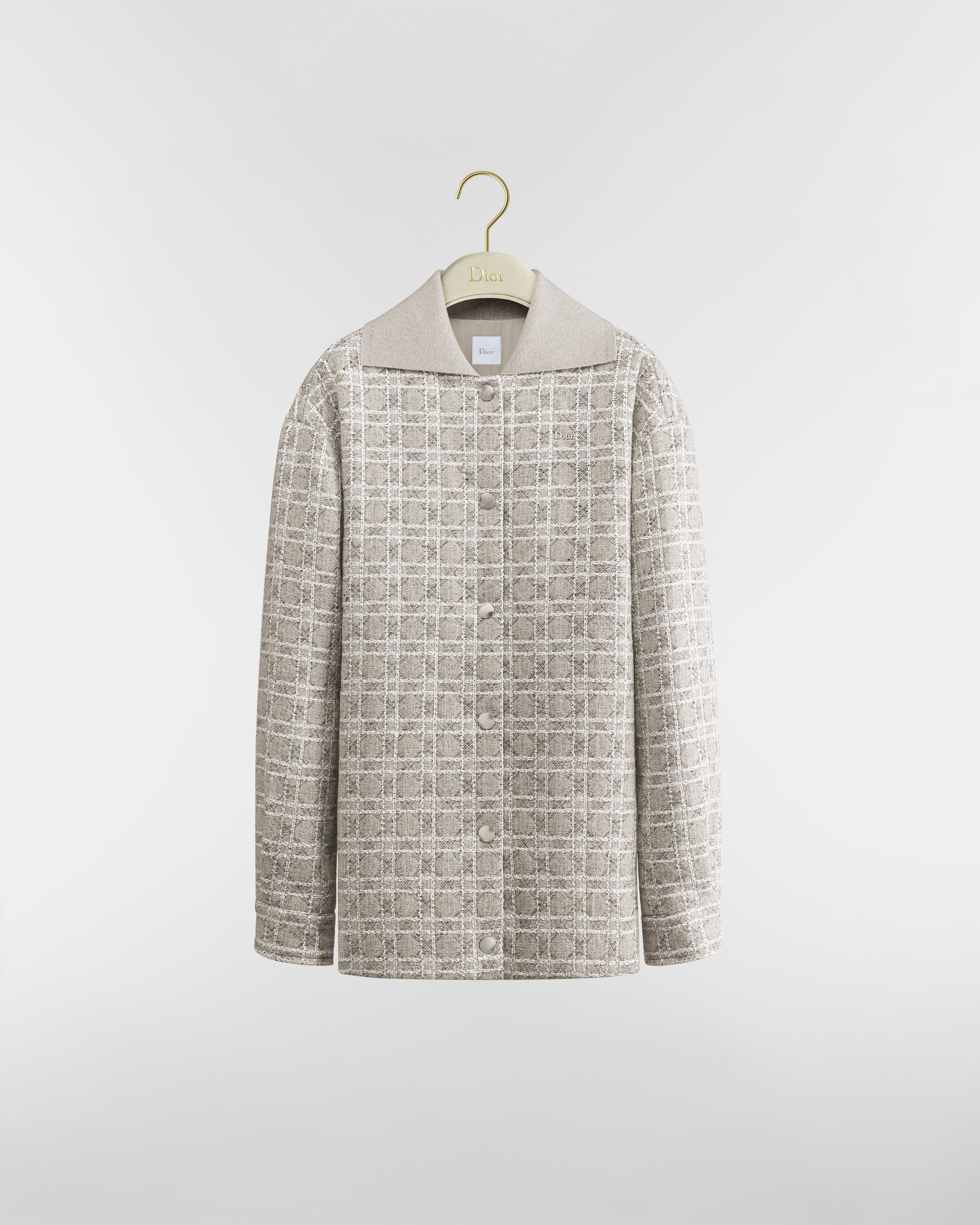 Chaqueta Macrocannage Tweed en mezcla de lana bordado con lentejuelas en gris E01