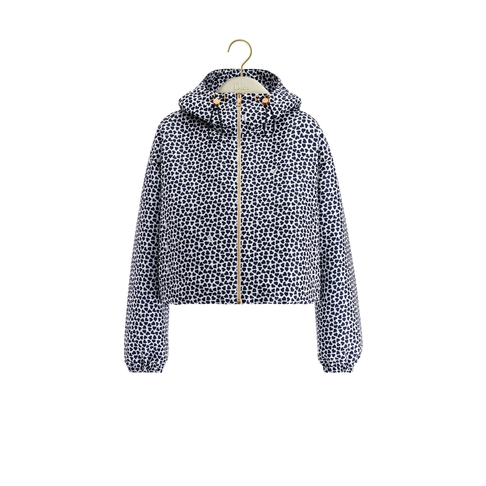 Dior Qixi Zipped Cropped Jacket White Technical Taffeta with Navy Blue Dior Heart Motif E01
