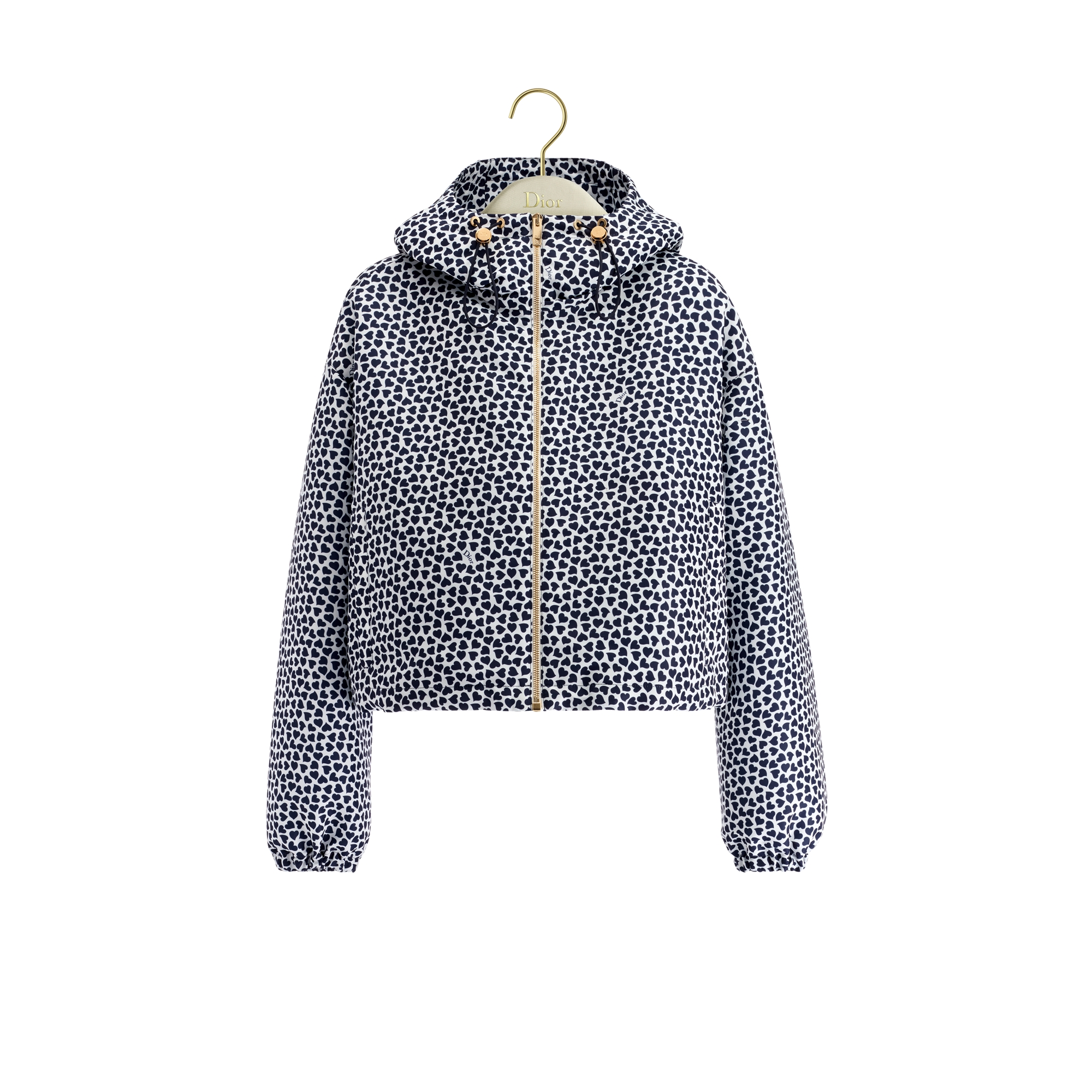 Dior Qixi Zipped Cropped Jacket White Technical Taffeta with Navy Blue Dior Heart Motif E01