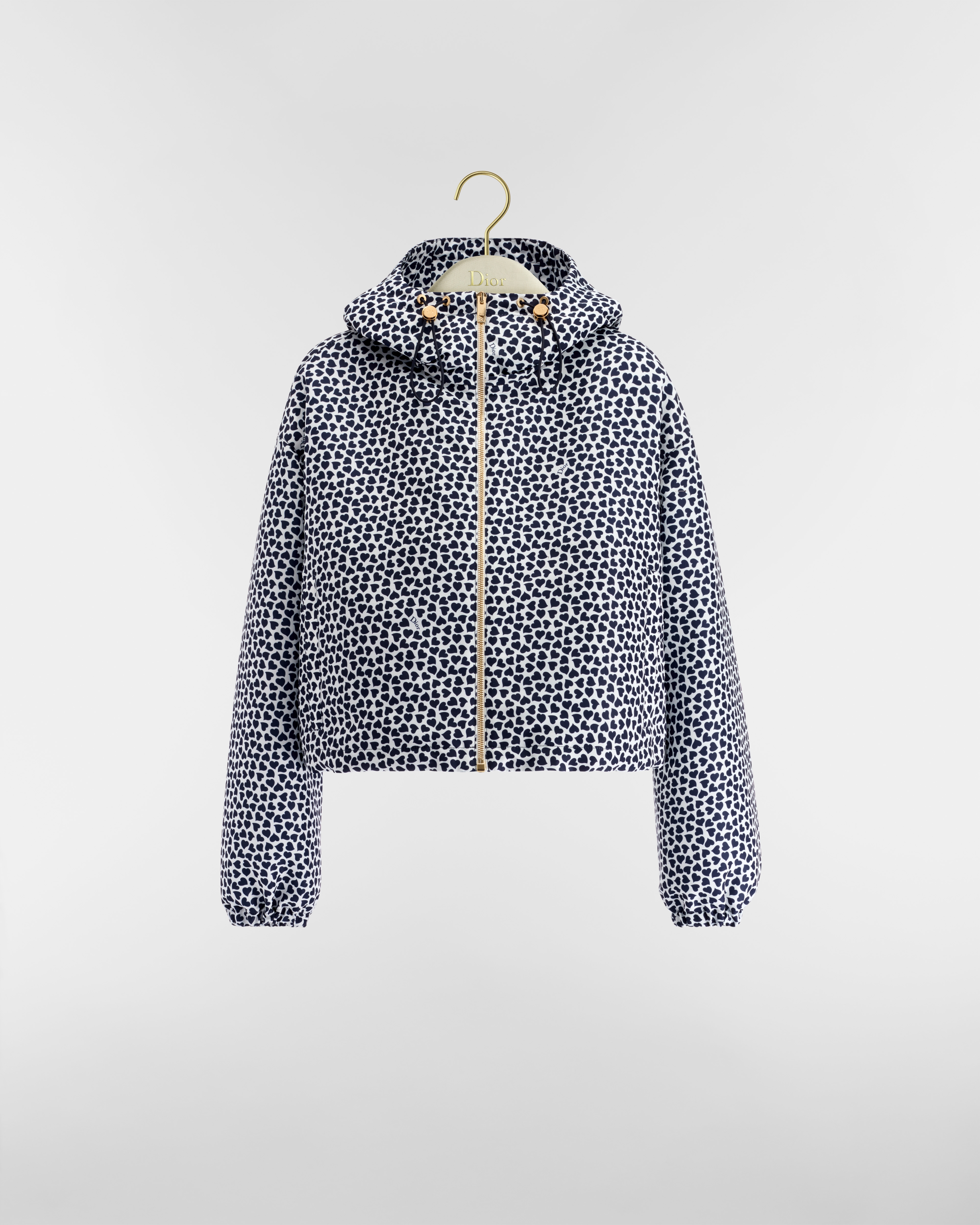 Dior Qixi Zipped Cropped Jacket White Technical Taffeta with Navy Blue Dior Heart Motif E01