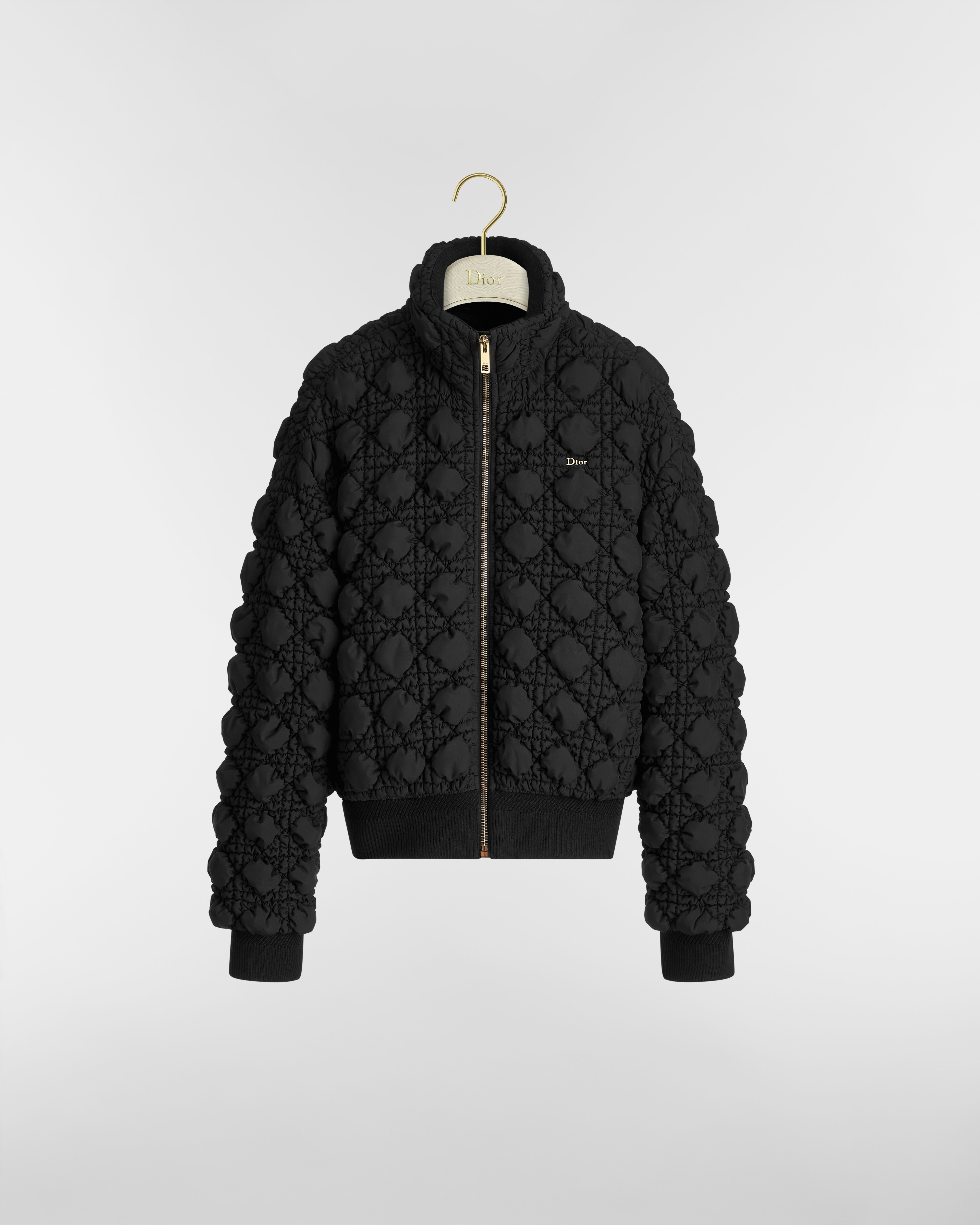Zipped Macrocannage Jacket Black Quilted Technical Fabric E01