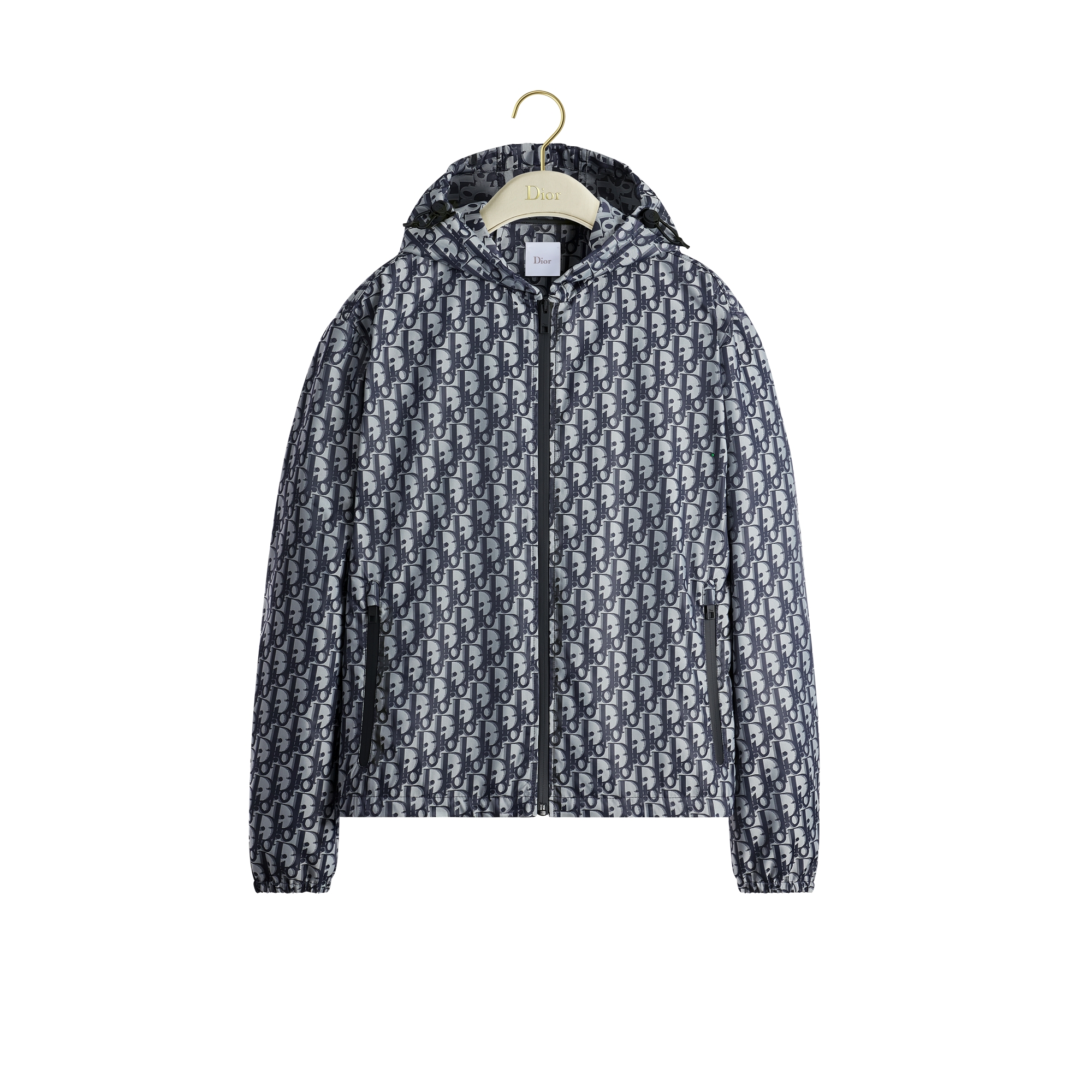 DiorAlps Dior Oblique Zipped Hooded Jacket Navy Blue and Gray Technical Taffeta E01