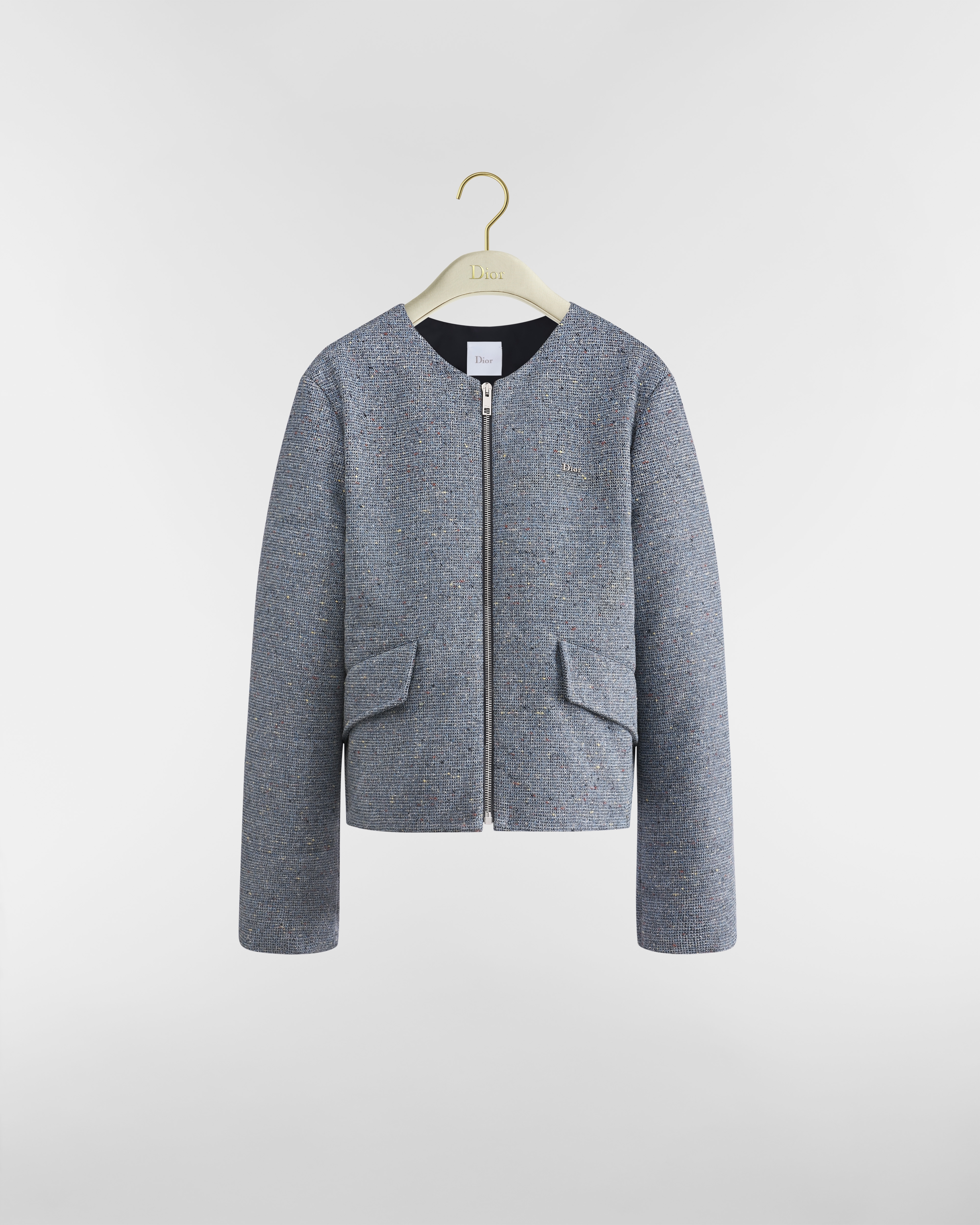 Piumino DiorAlps Tweed del Donegal trapuntato blu e multicolore ricamato con paillettes E01