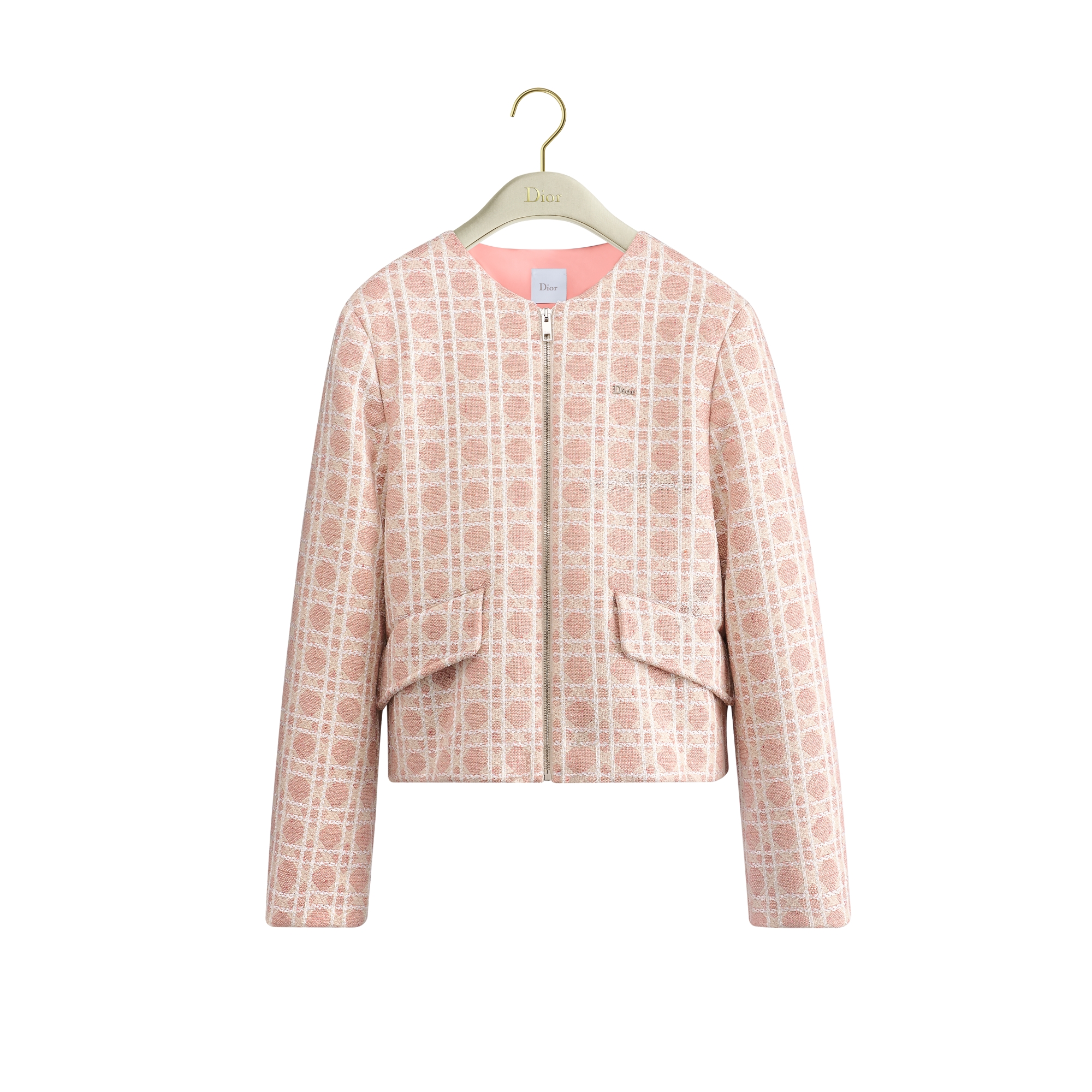DiorAlps Cannage Puffer Jacket Pink and Ecru Quilted Tweed