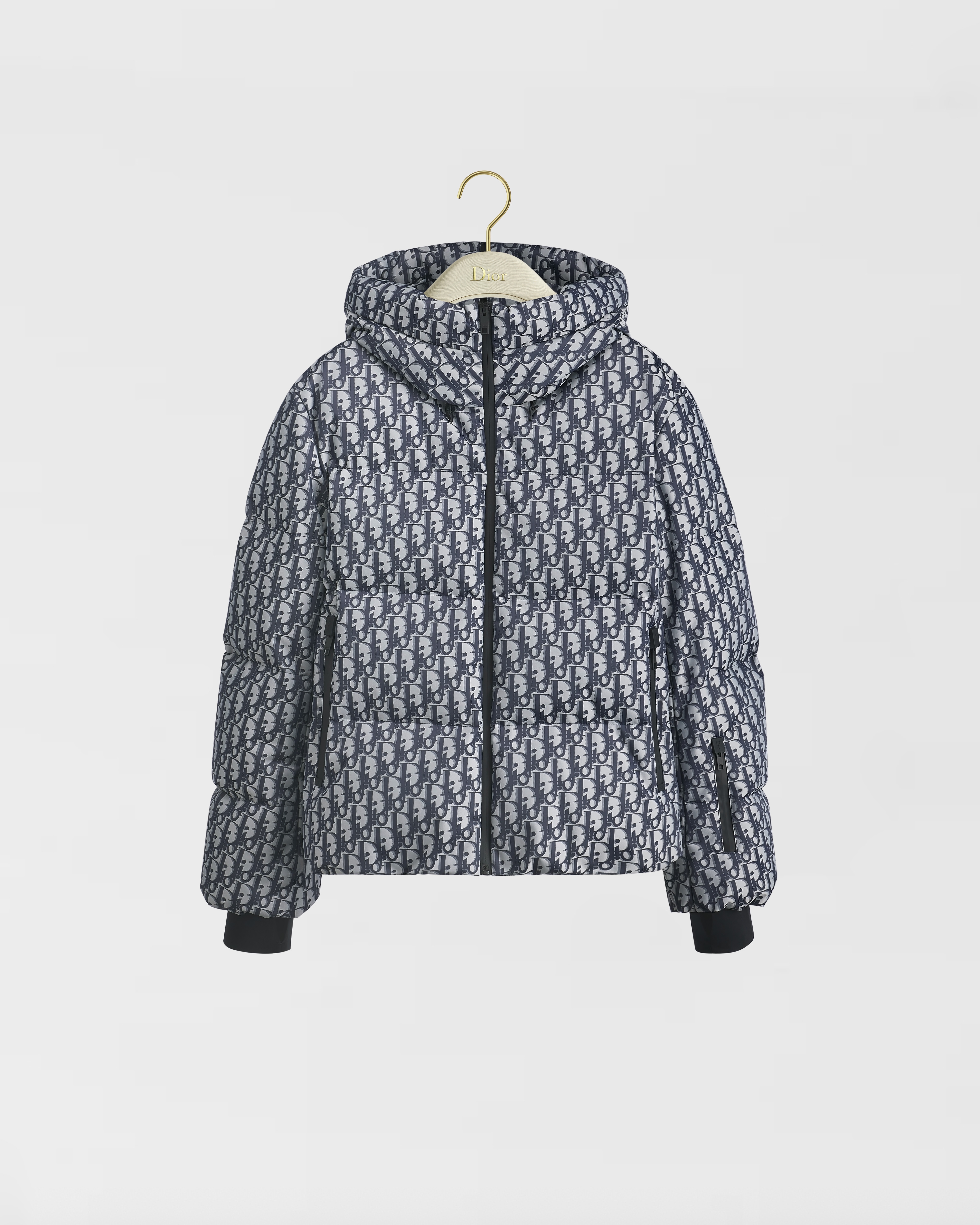 Chaqueta de plumón DiorAlps con capucha Dior Oblique Tafetán técnico acolchado azul marino y gris E01