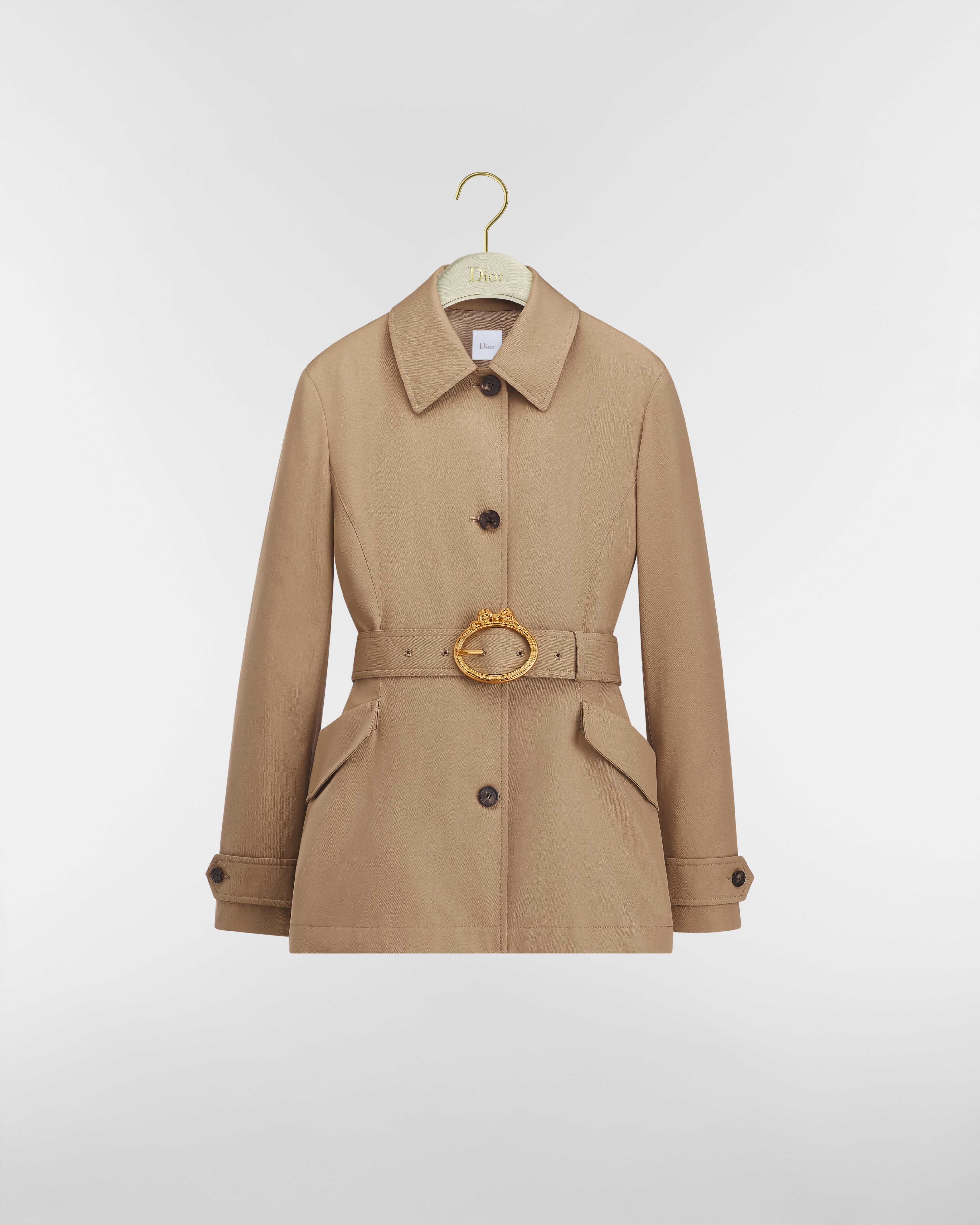 Caban péplum Gabardine de coton et soie beiges E01