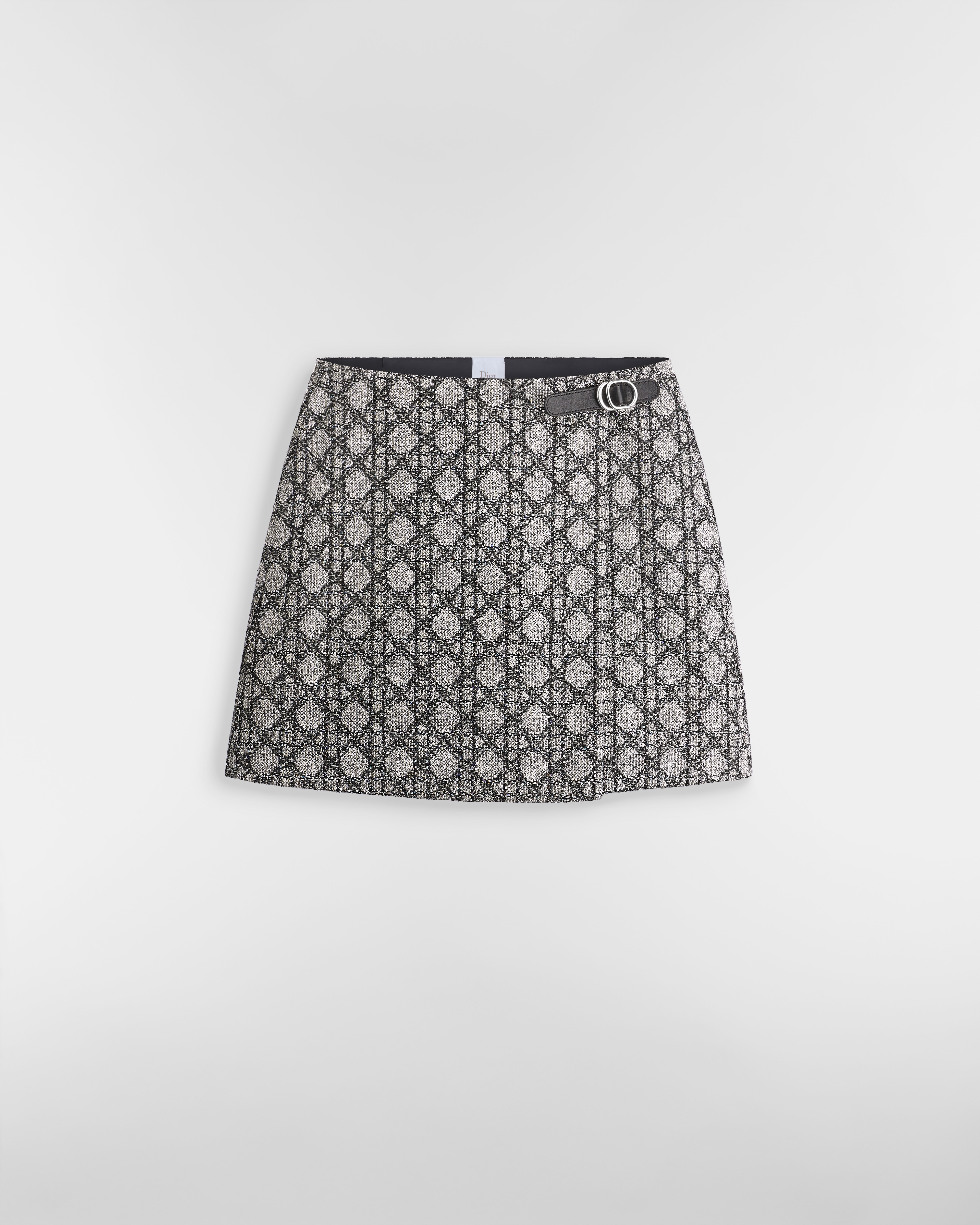 Falda cruzada DiorAlps Cannage Tweed blanco y negro bordado con lentejuelas multicolor E01