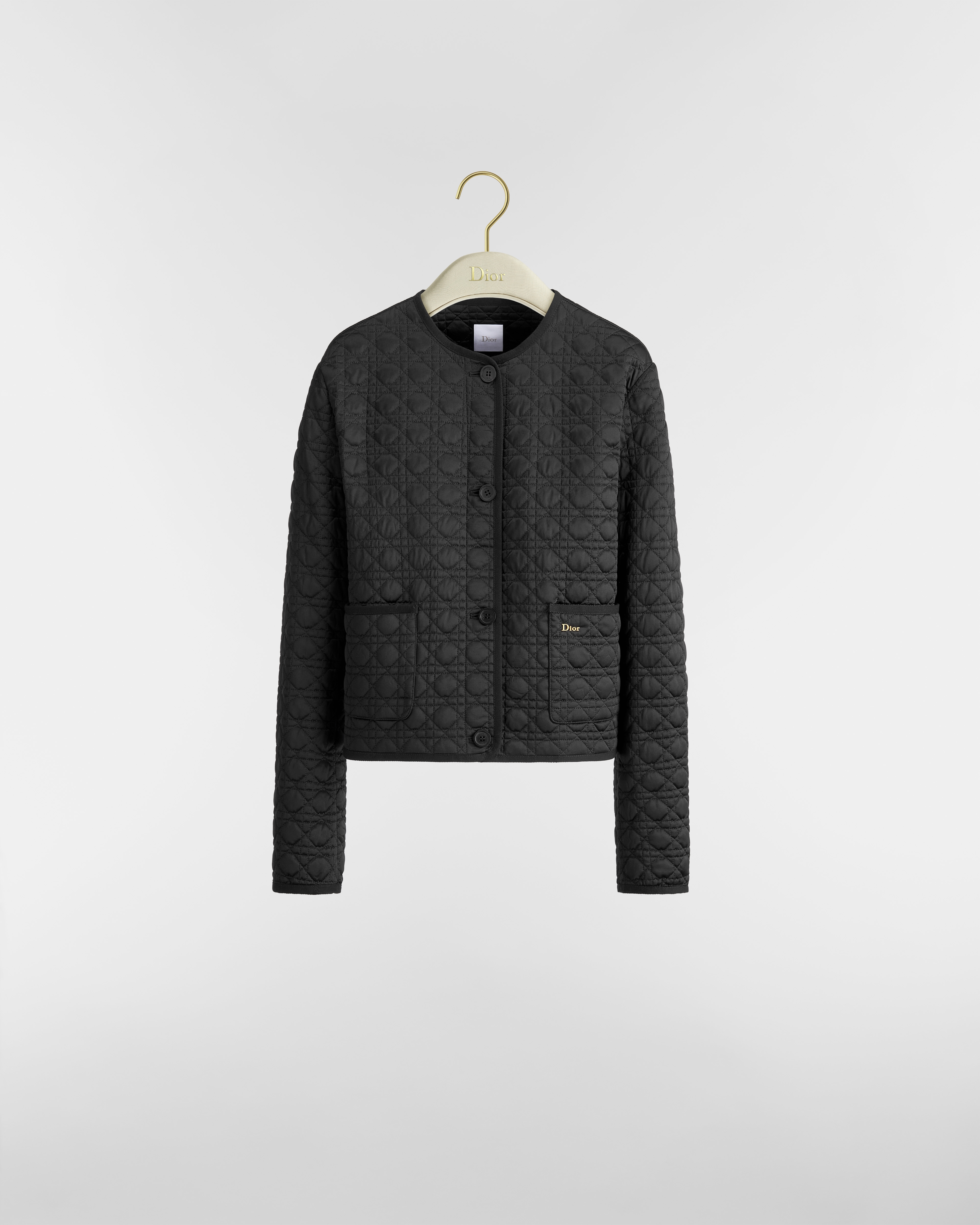 Macrocannage Jacket Black Quilted Silk Satin E01