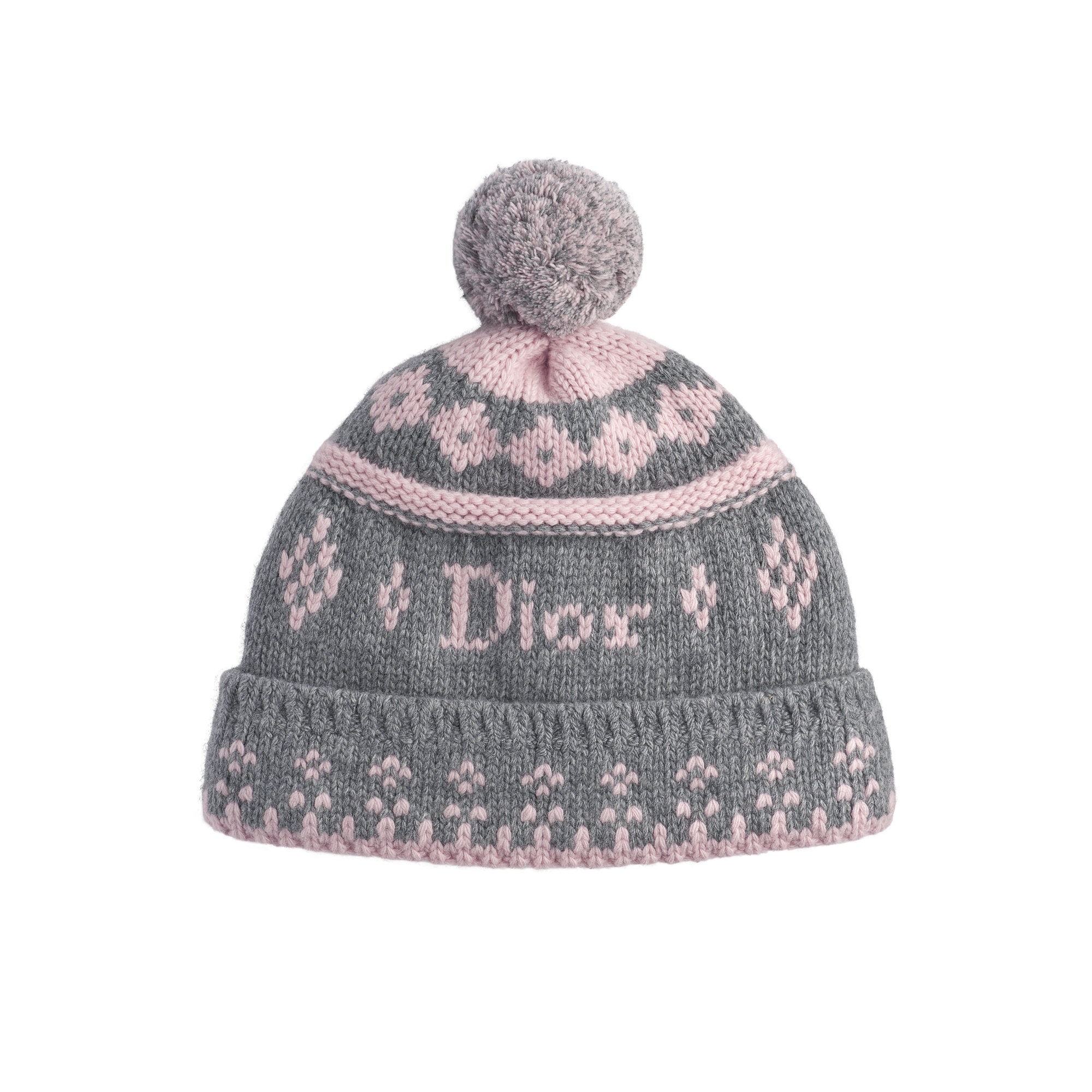DIOR ディオール　ニット帽　ボンボン付きカシミヤウール　ロゴ入り　ピンク DiorAlps Dior Snowflake ビーニー グレー & ピンク ウール & カシミヤ