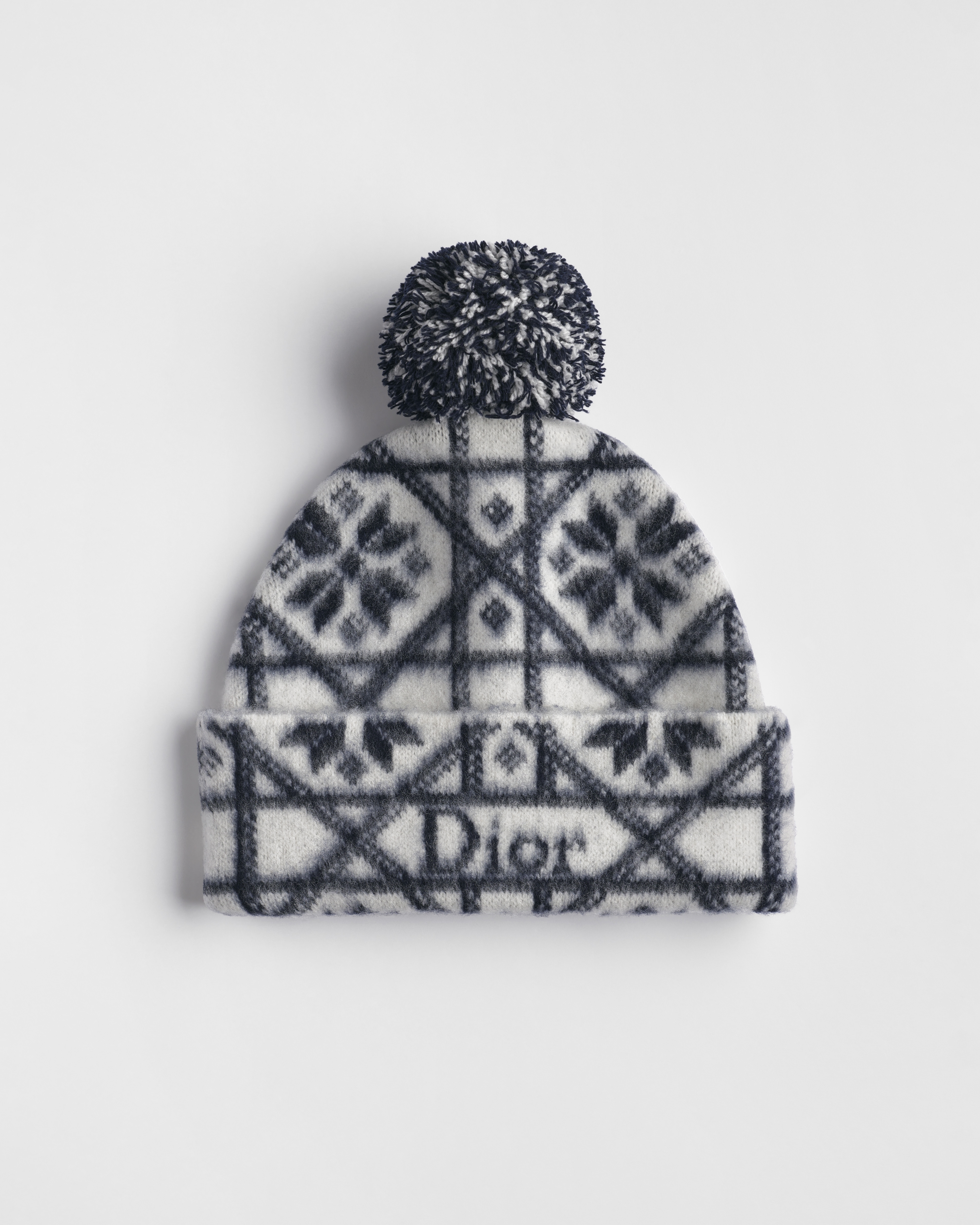 DiorAlps Dior Snowflake Beanie White and Navy Blue Brushed Wool and Cashmere Knit E01