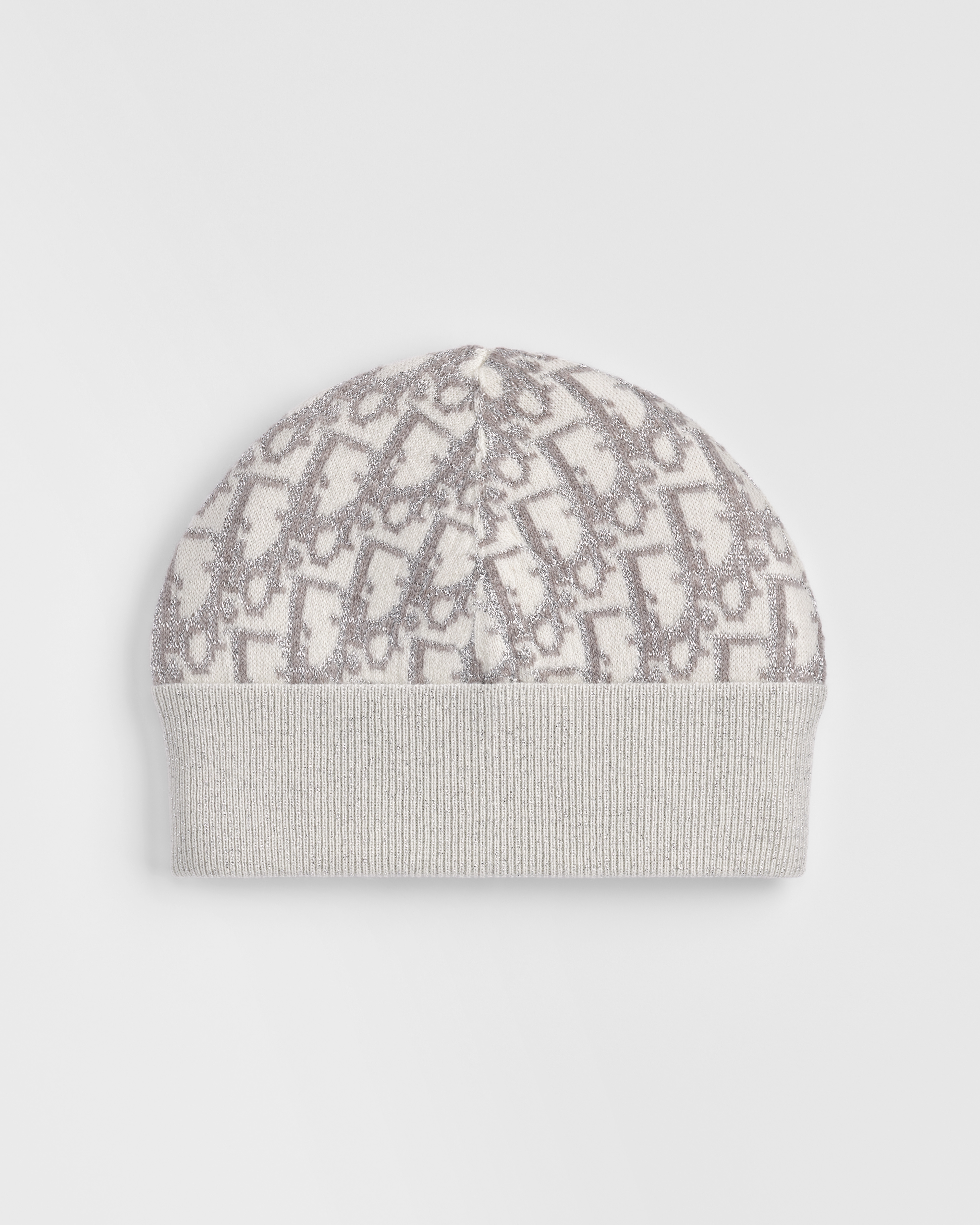 Bonnet Dior Oblique DiorAlps Maille de cachemire mélangé blanc et beige avec fils métallisés E01