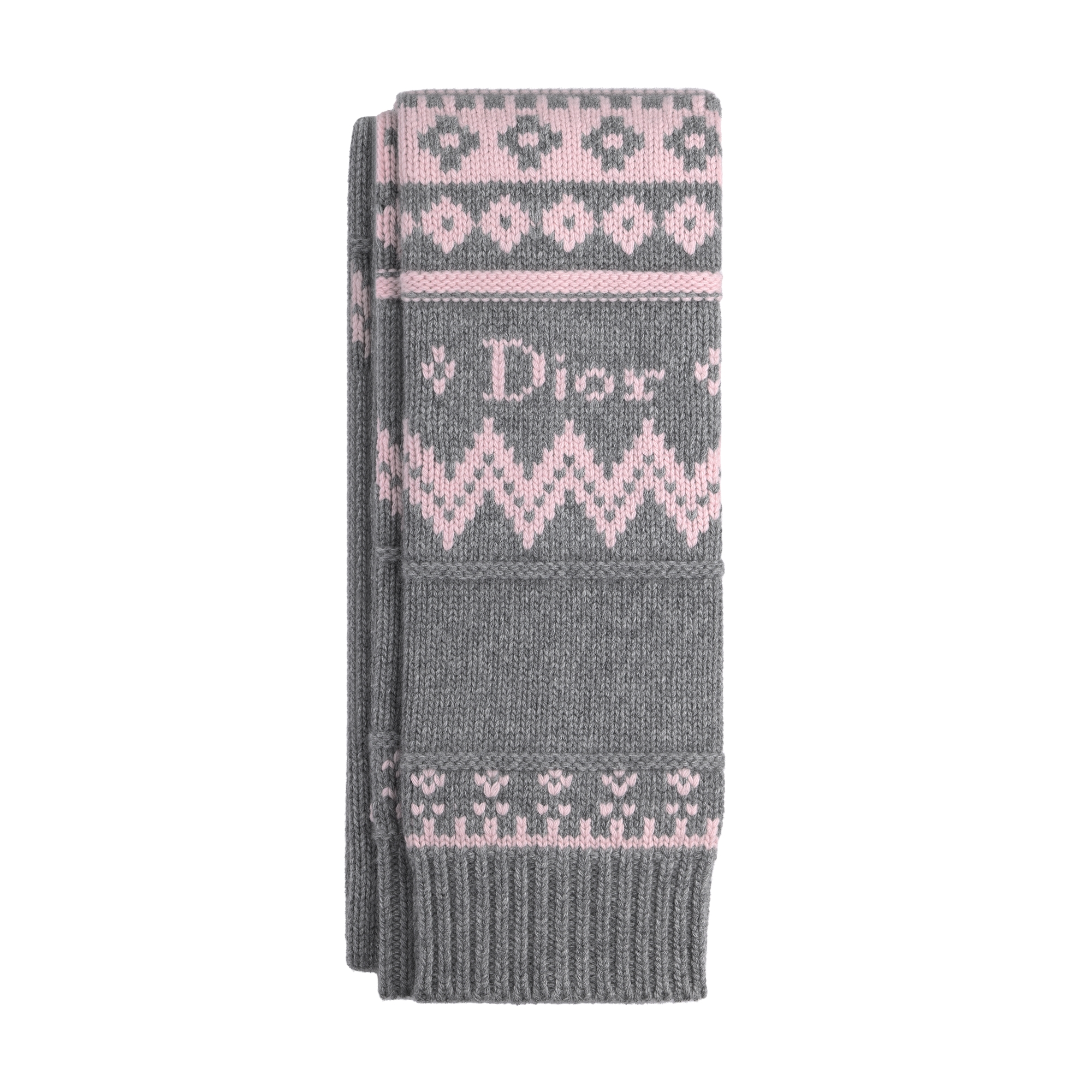 DiorAlps Dior Snowflake Shoulder Scarf Gray and Pink Wool and Cashmere Knit E01