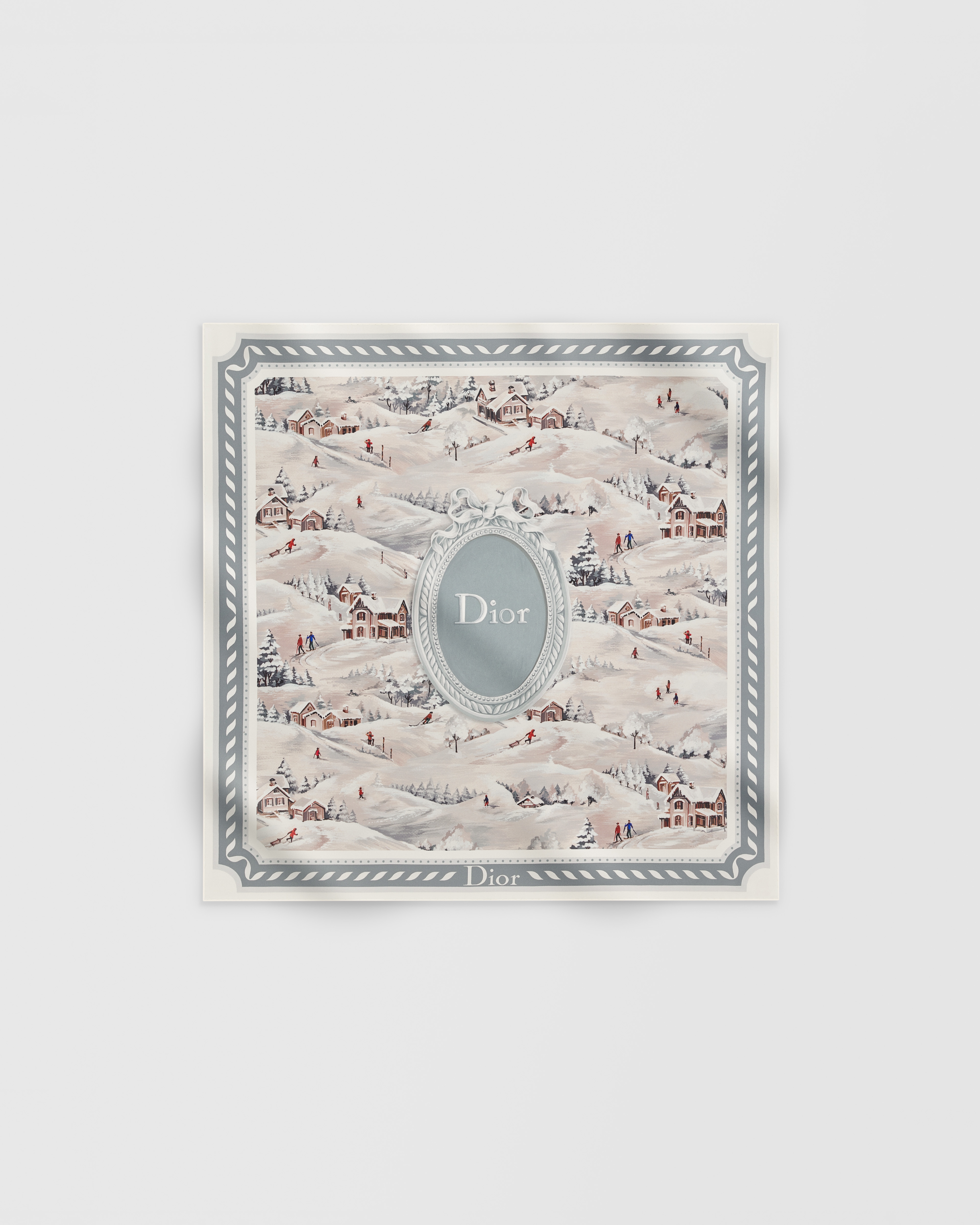 DiorAlps Dior d'Hiver 70 Square Scarf Gray Multicolor Silk Twill E01