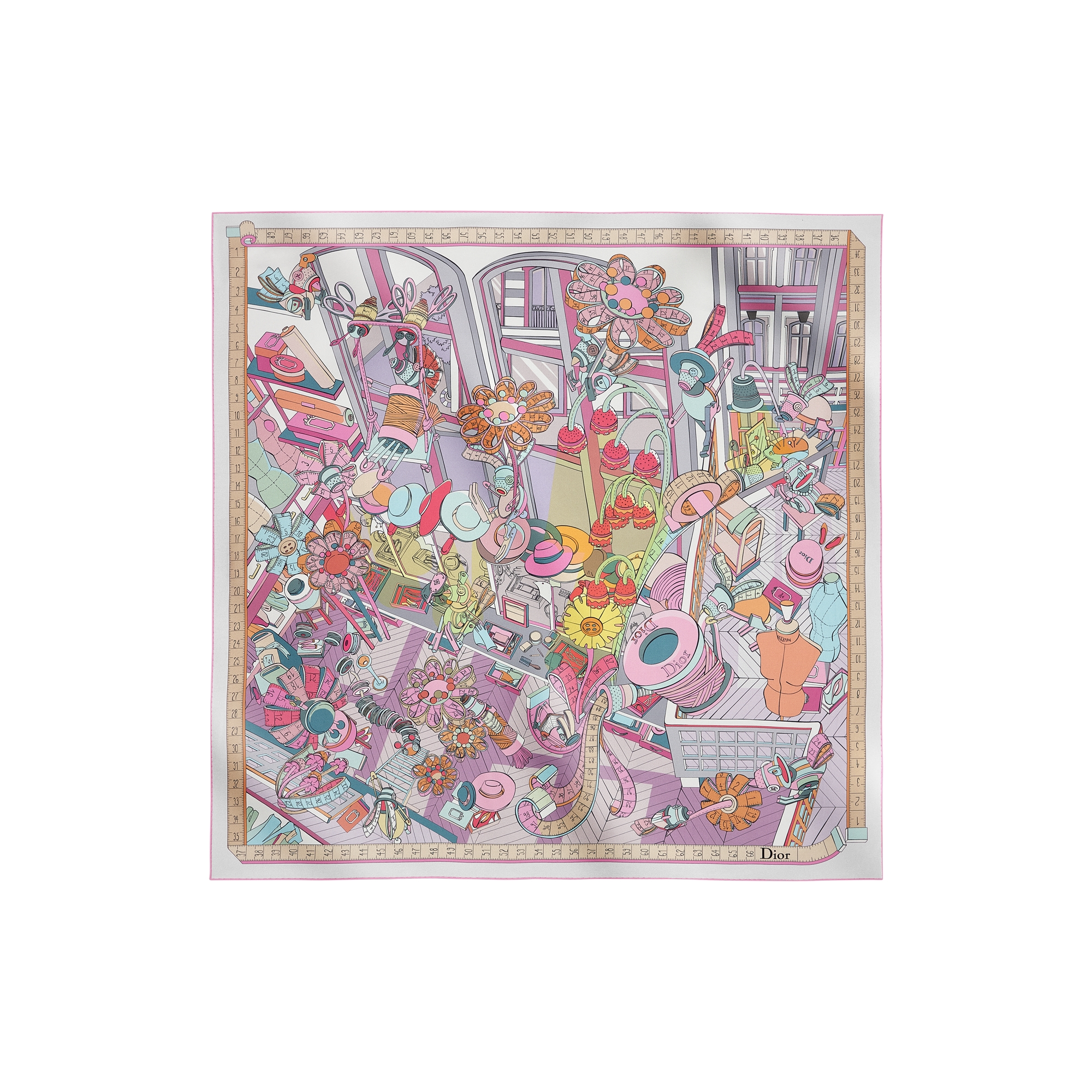 Dior Atelier 90 Square Scarf Light Pink Multicolor Silk Twill E01