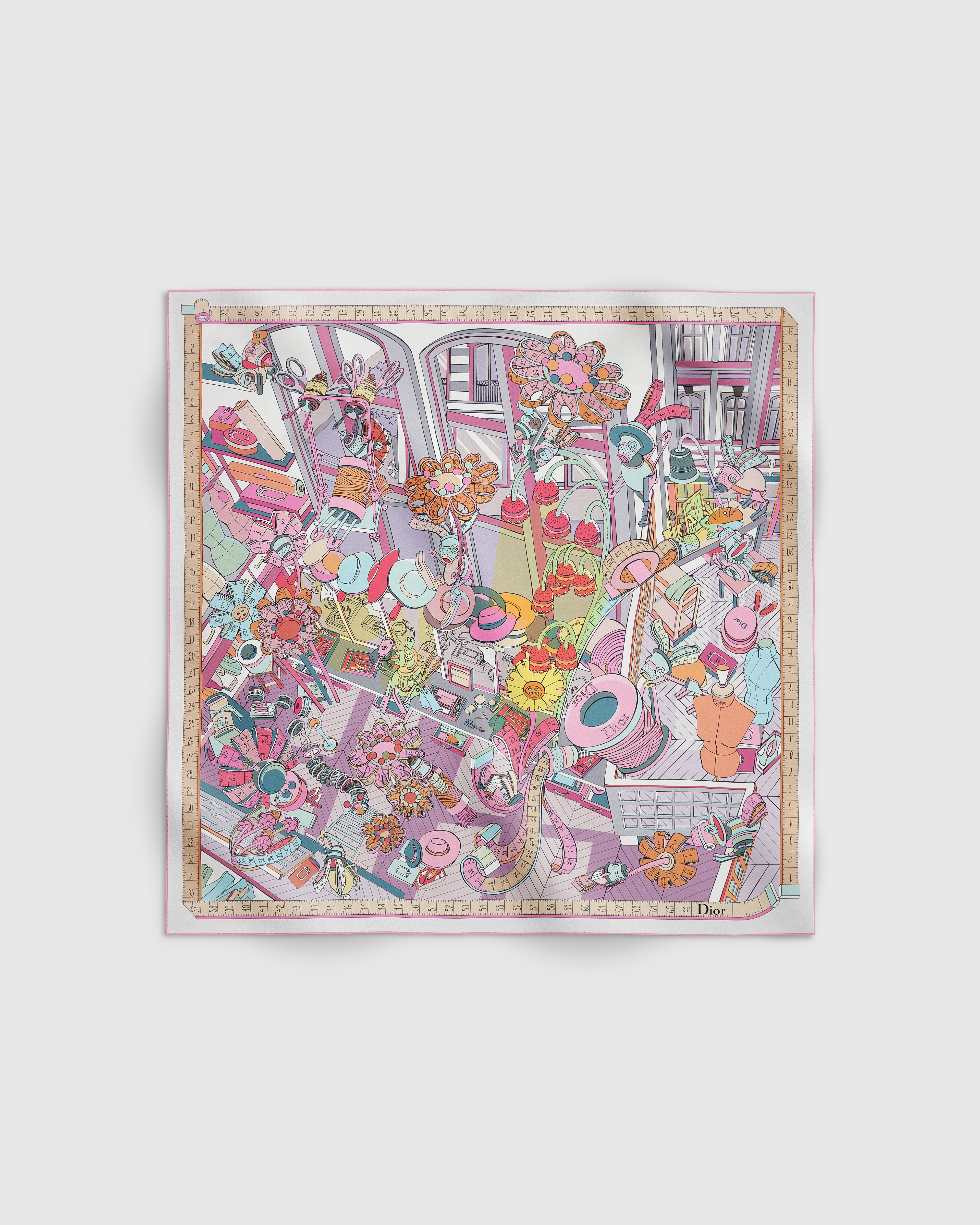 Dior Atelier 90 Square Scarf Light Pink Multicolor Silk Twill E01