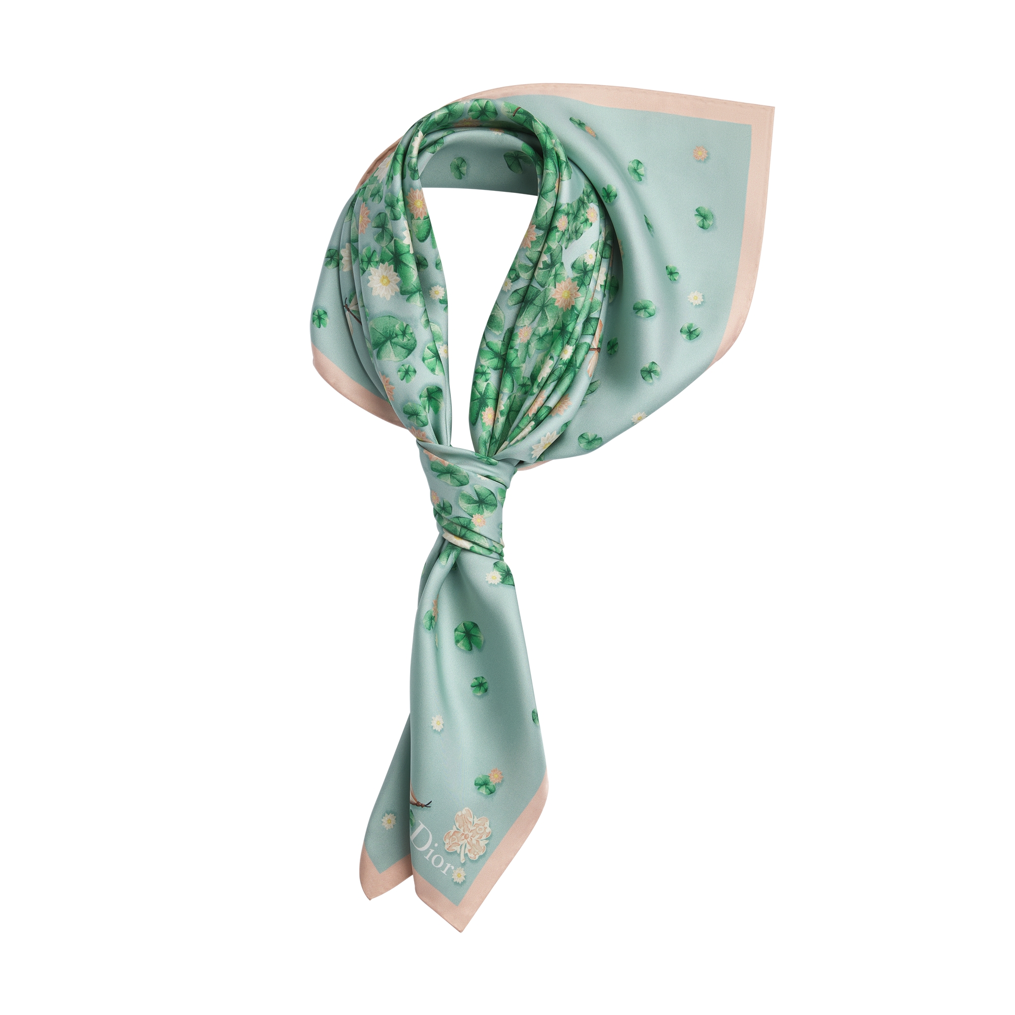 Dior Water Lily 90 Square Scarf Blue and Green Silk Twill E02