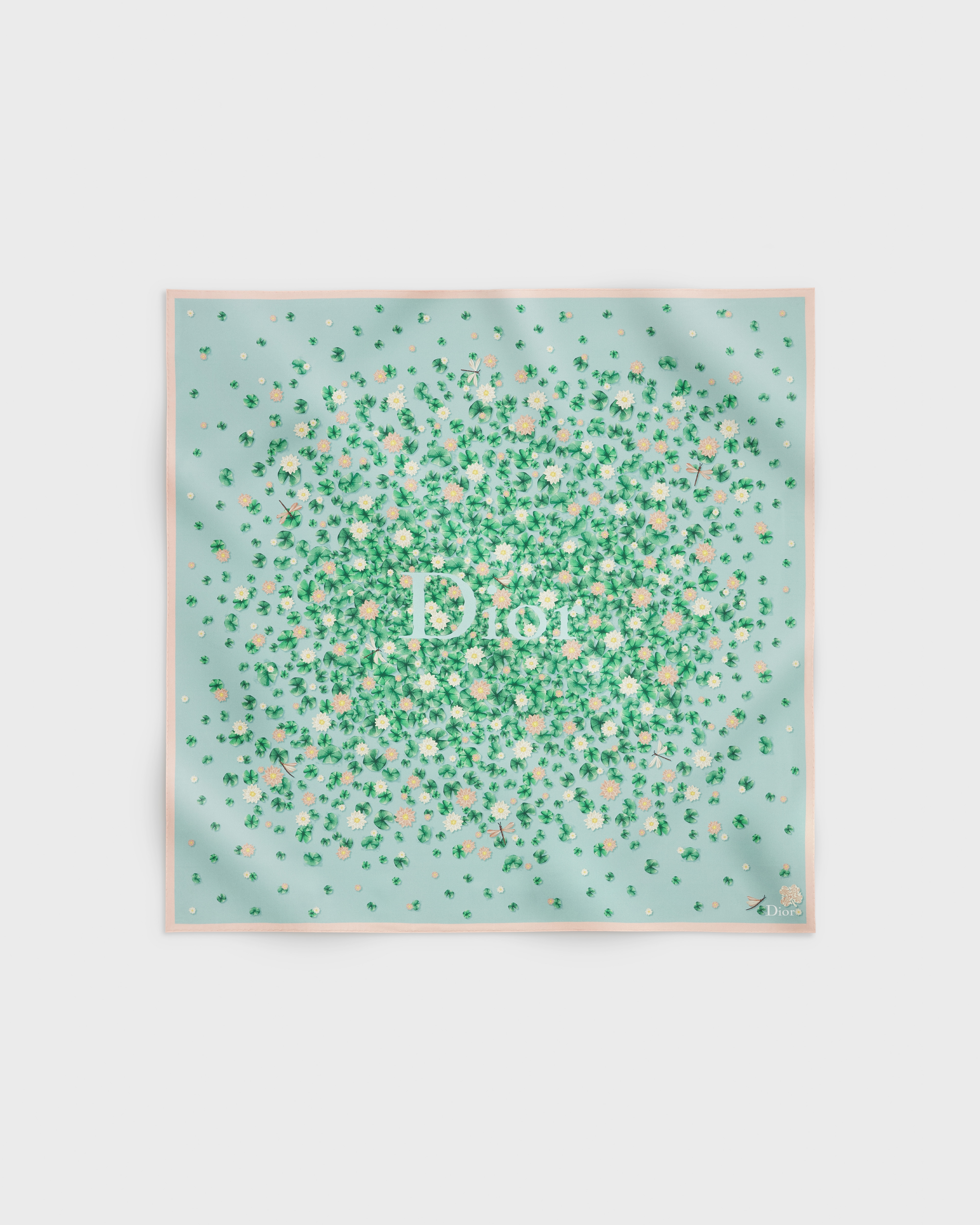 Dior Water Lily 90 Square Scarf Blue and Green Silk Twill E01