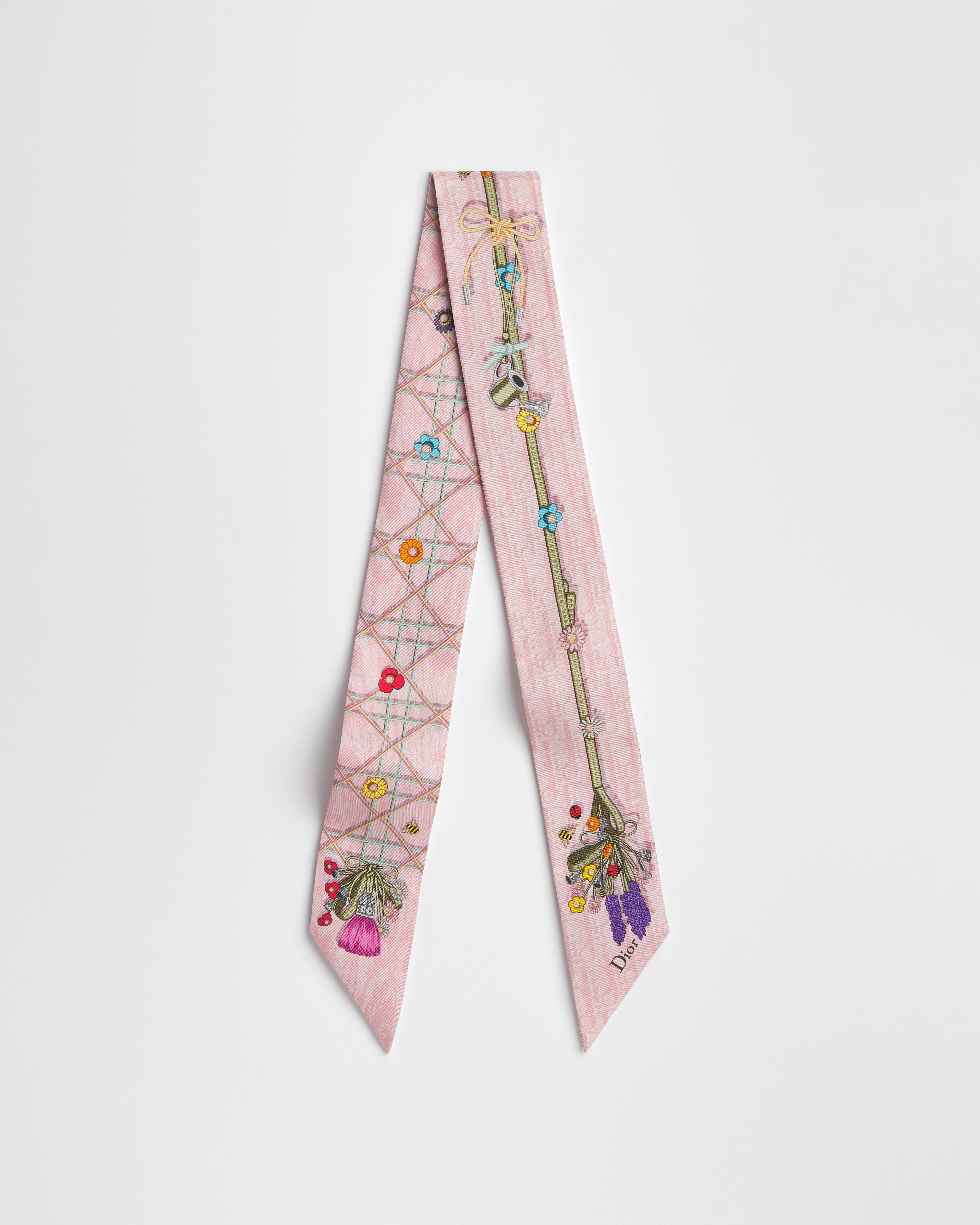 Dior Cannage Garden Mitzah Scarf Pink Multicolor Silk Twill E01