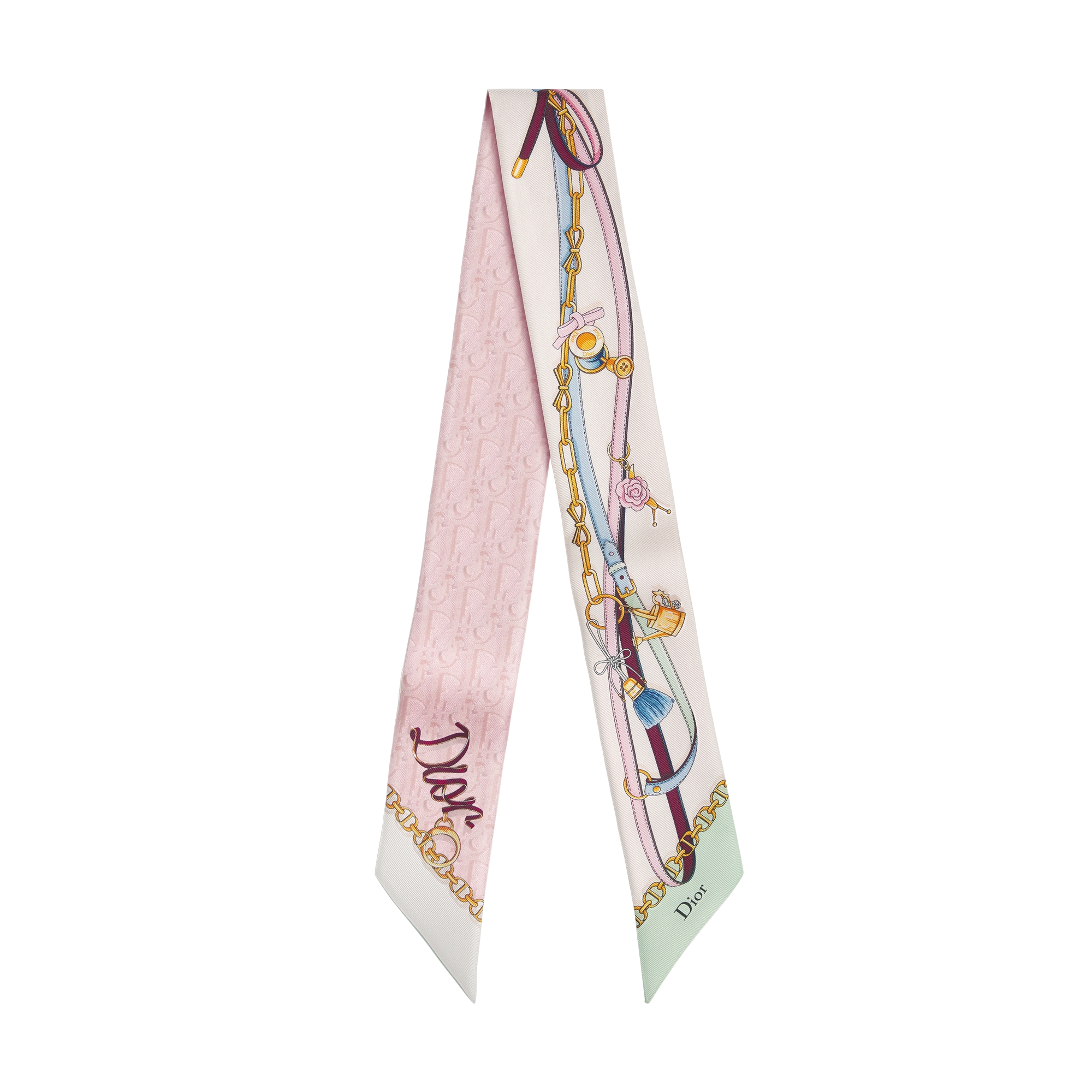 Dior Saddle Charms Mitzah Scarf Pink Multicolor Silk Twill E01
