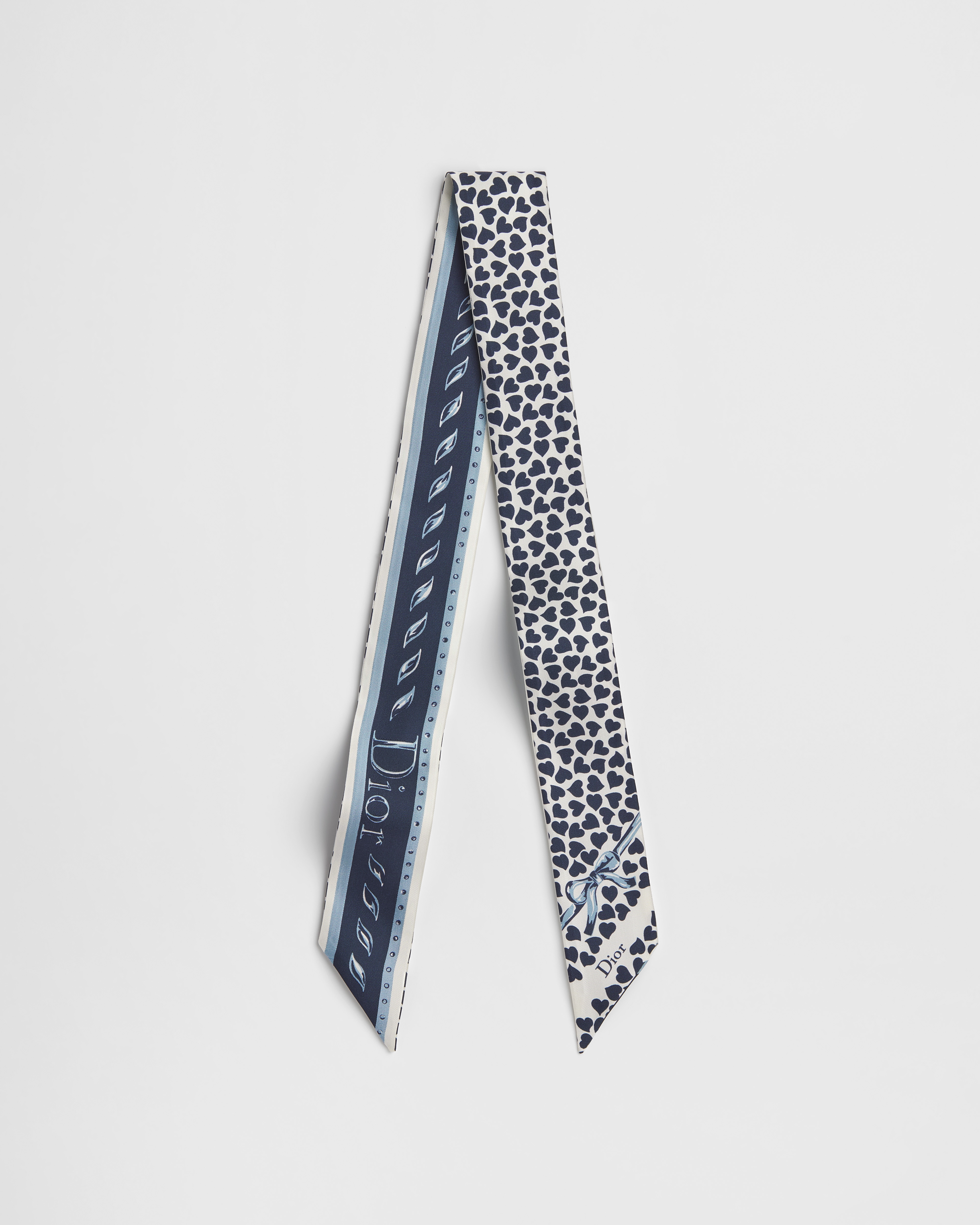 Dior Qixi Dior Heart Mitzah Scarf White and Navy Blue Silk Twill E01