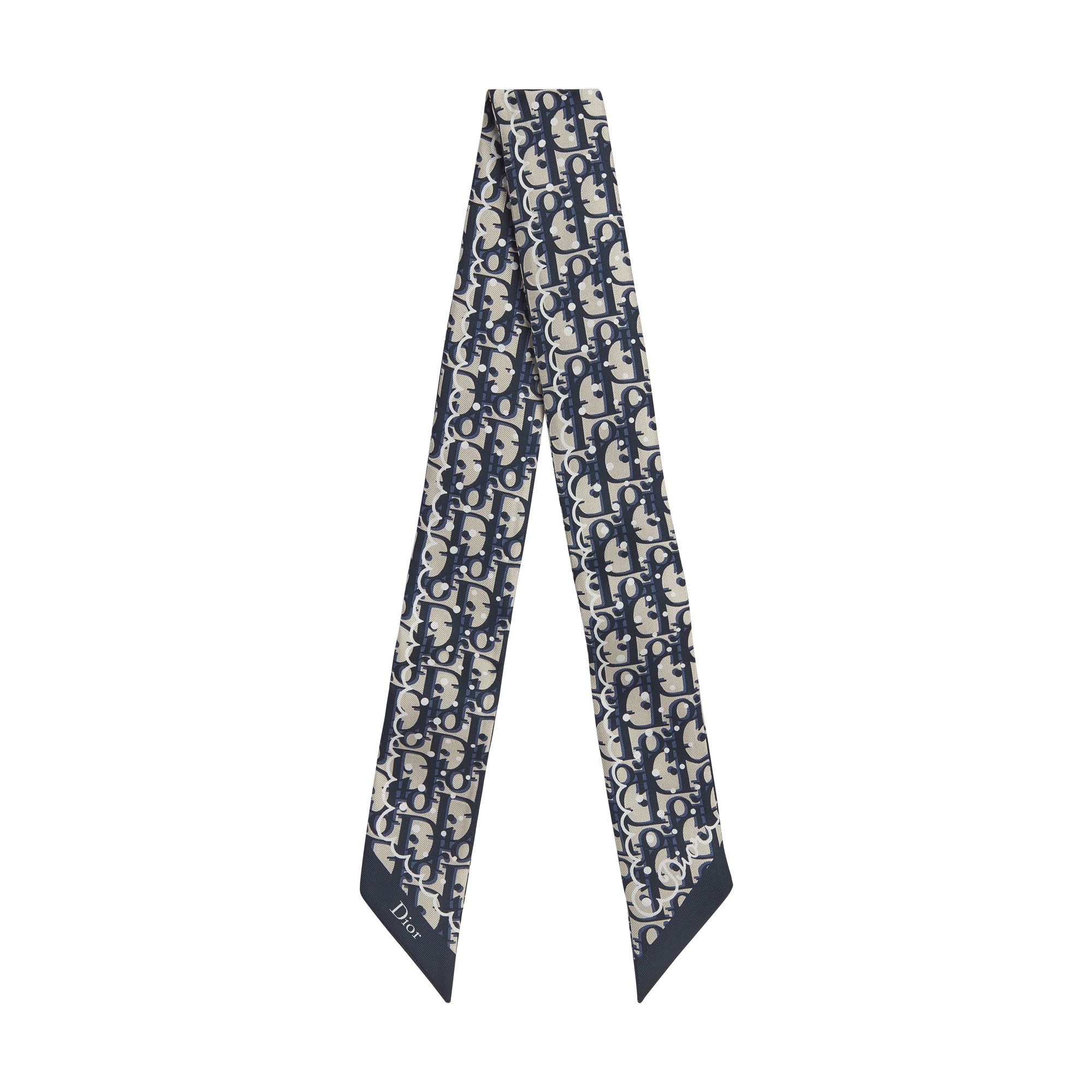 PolkaDior Oblique Mitzah Scarf Navy Blue and Beige Silk Twill | DIOR