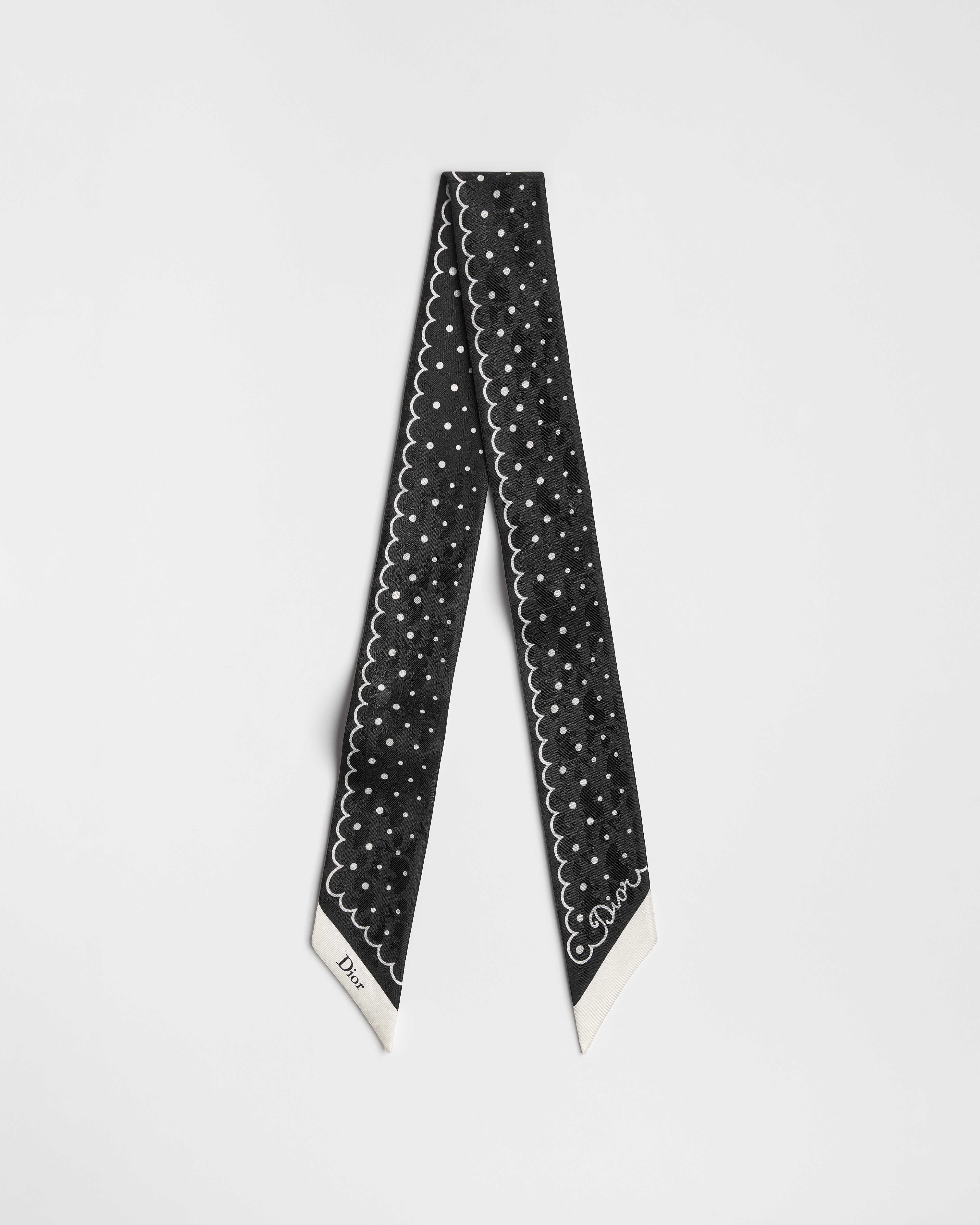 PolkaDior Oblique Mitzah Scarf Black and White Silk Twill E01