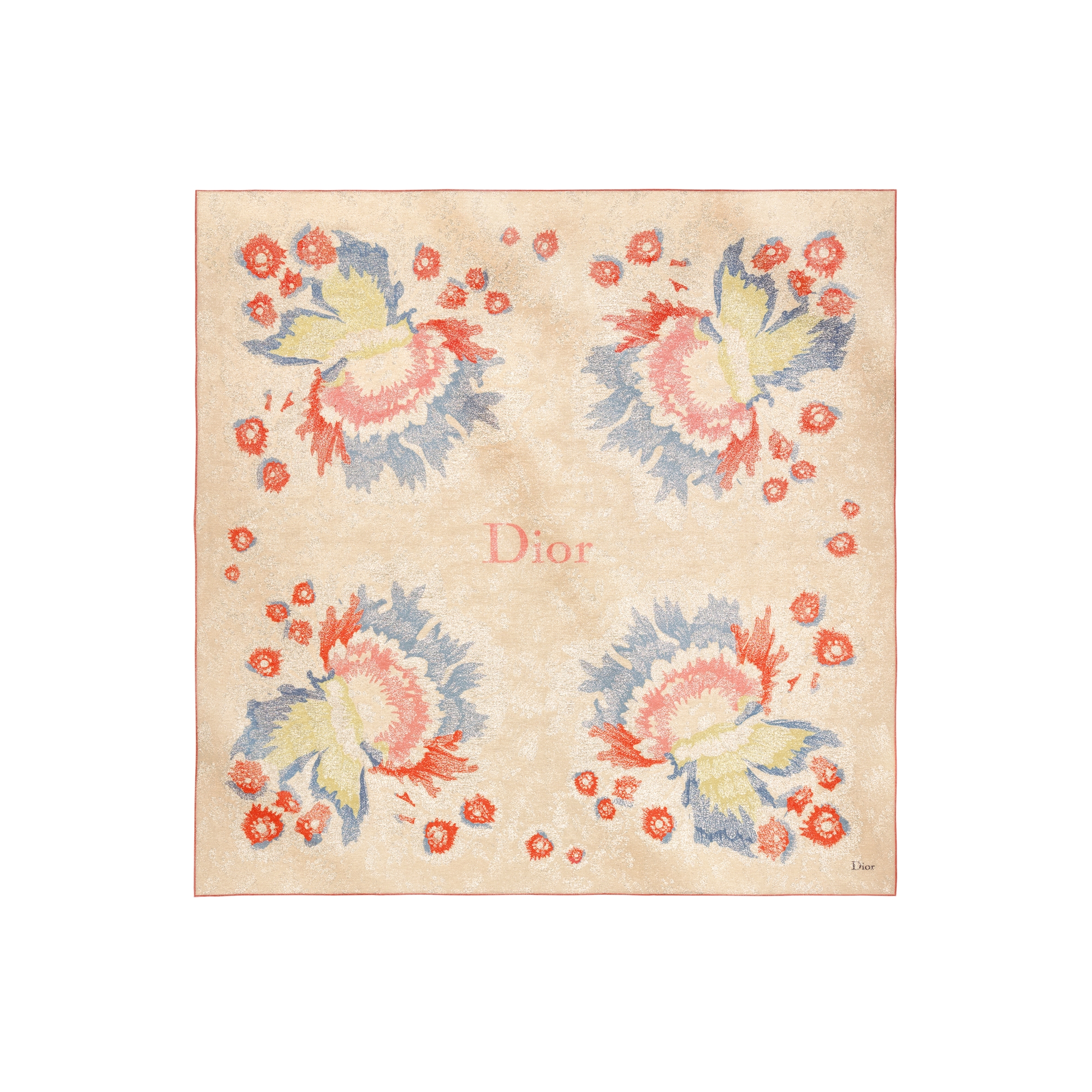 Dior Byzance Garden Shawl Ivory Multicolor Cashmere and Wool with Gold-Tone Metallic Thread E01