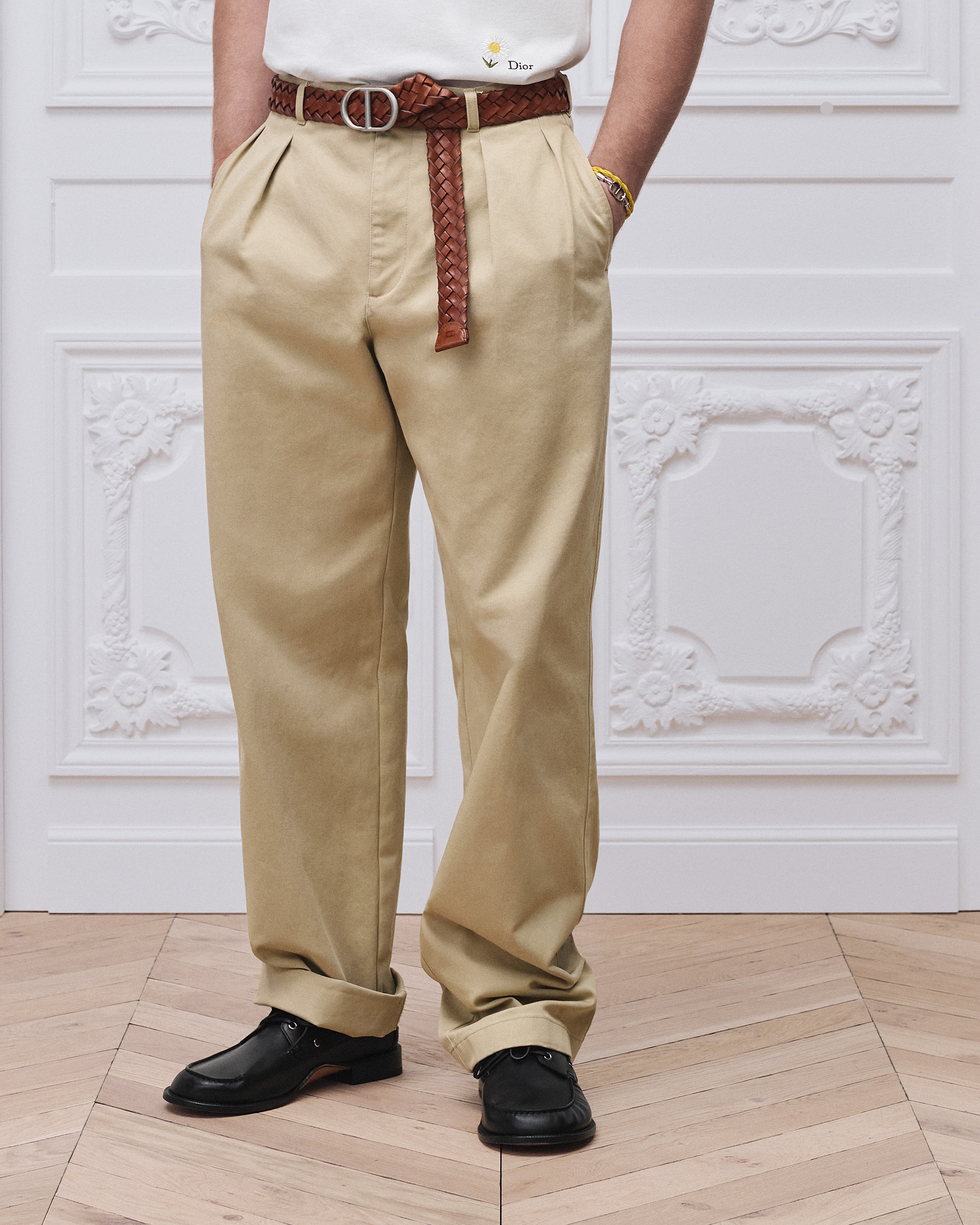 Pleated Chinos Beige Cotton Twill E14
