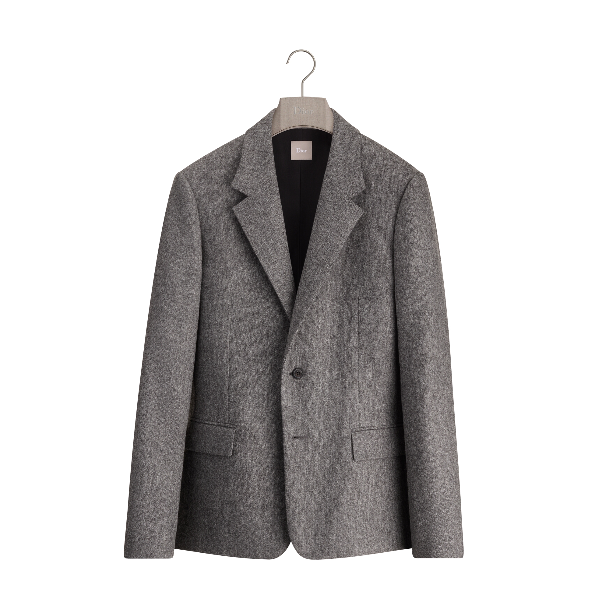 Single-Breasted Jacket Gray Herringbone Virgin Wool Flannel | DIOR