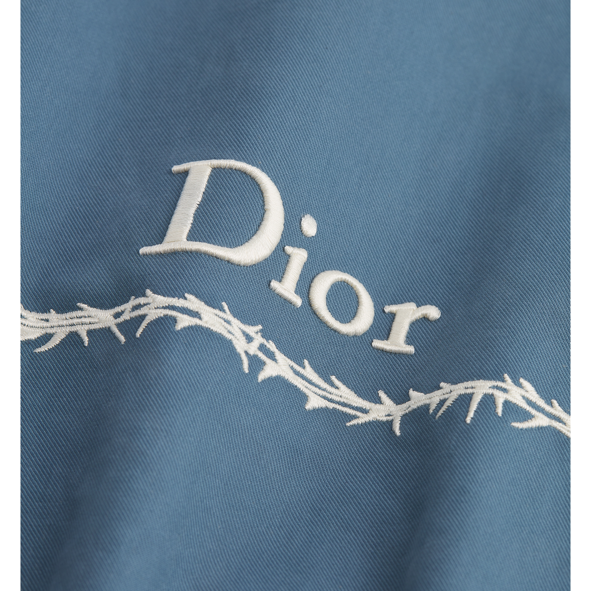 Reversible Zipped Jacket with Book Cover Embroidery Gray Virgin Wool Twill Blend E12