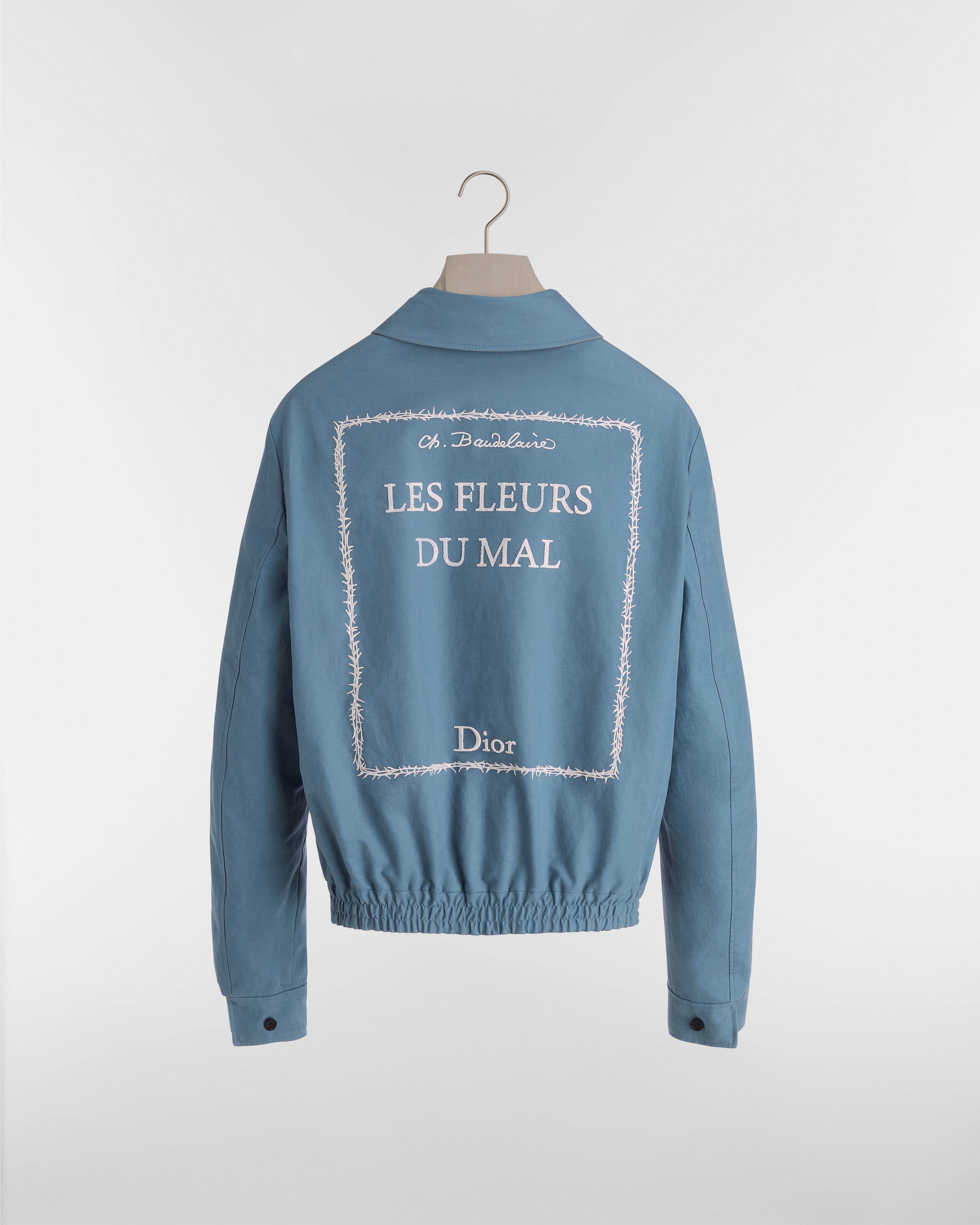 Veste zippée réversible à broderie Book Cover Sergé de laine vierge mélangée grise E10