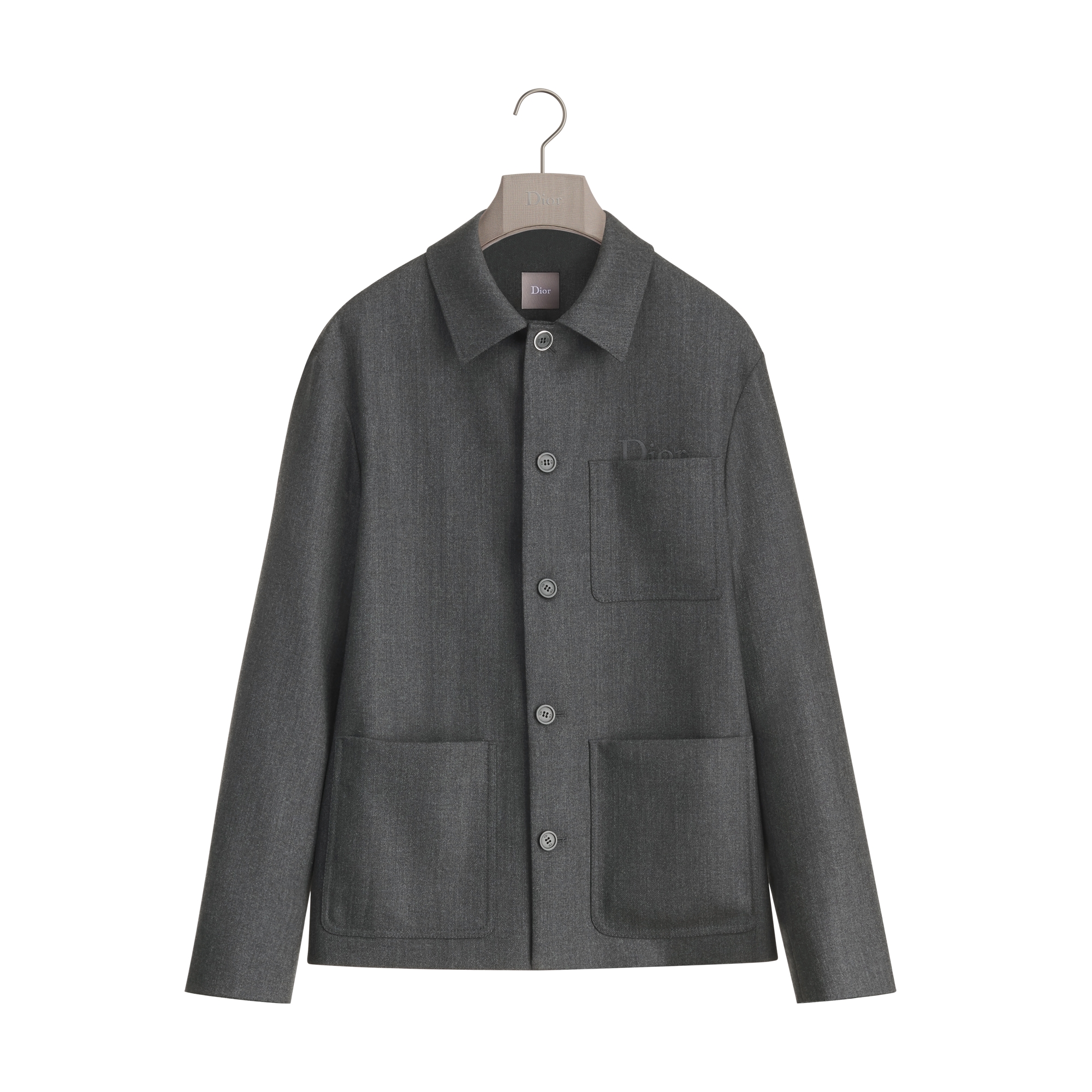 Workwear Jacket with Dior Embroidery Anthracite Gray Wool Drill E01