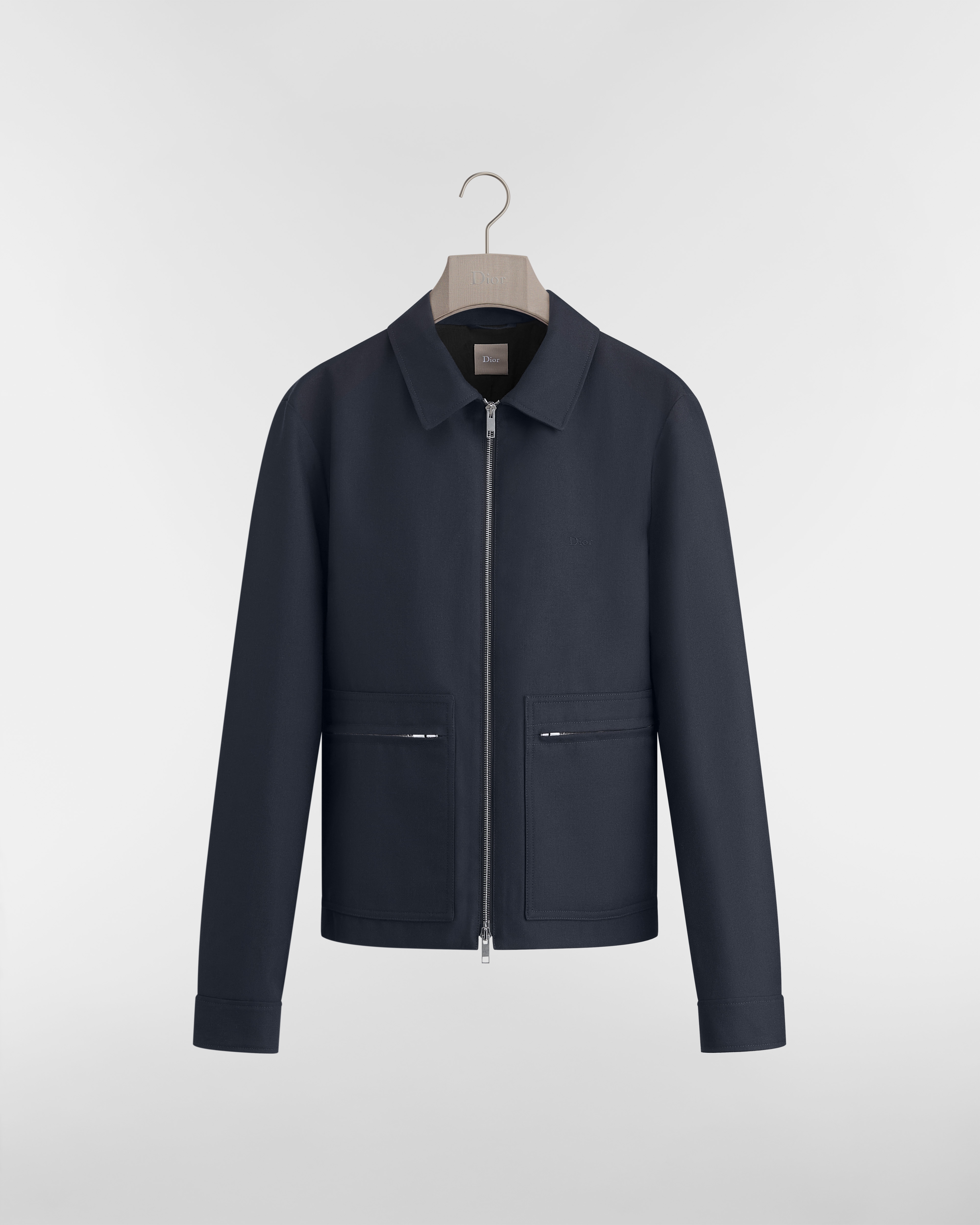 Jasje met rits en Dior-borduursel Marineblauwe scheerwolblend E01