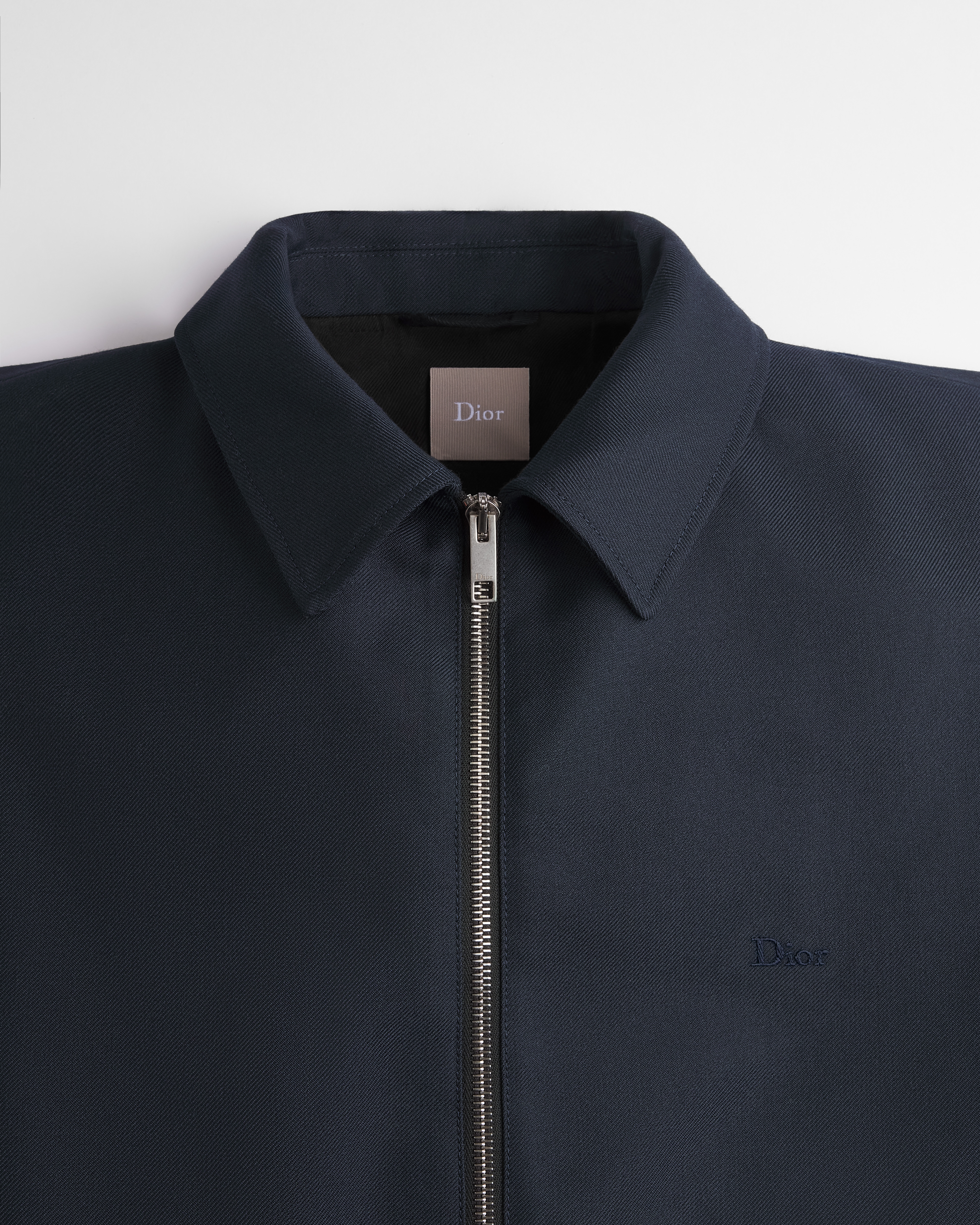 Veste zippée à broderie Dior Drap de laine vierge mélangée bleu marine E10