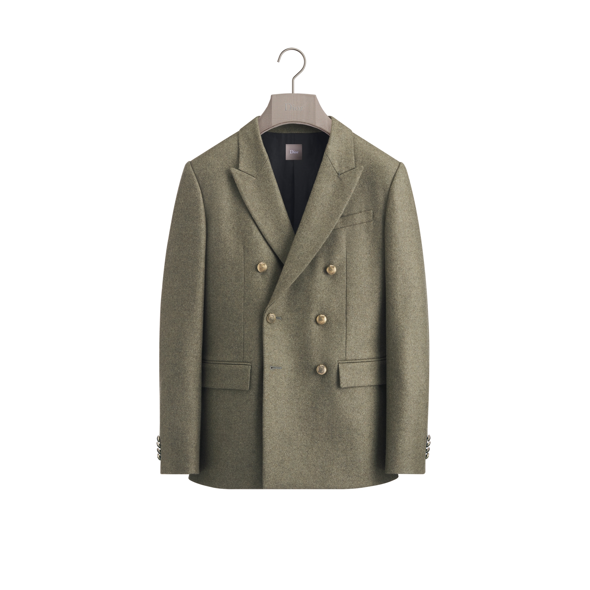 Double-Breasted Jacket Khaki Virgin Wool-Cashmere Flannel E01