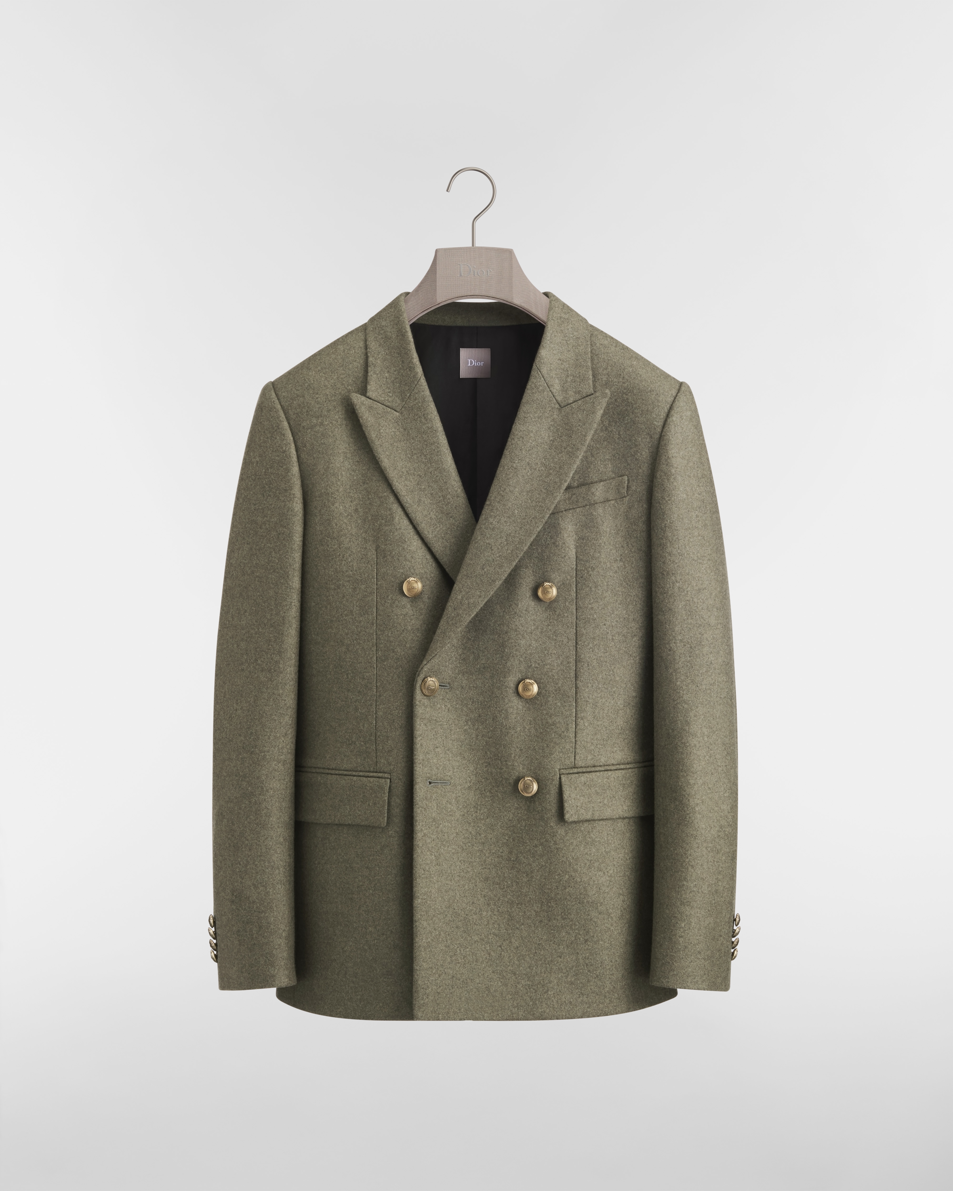 Double-Breasted Jacket Khaki Virgin Wool-Cashmere Flannel E01