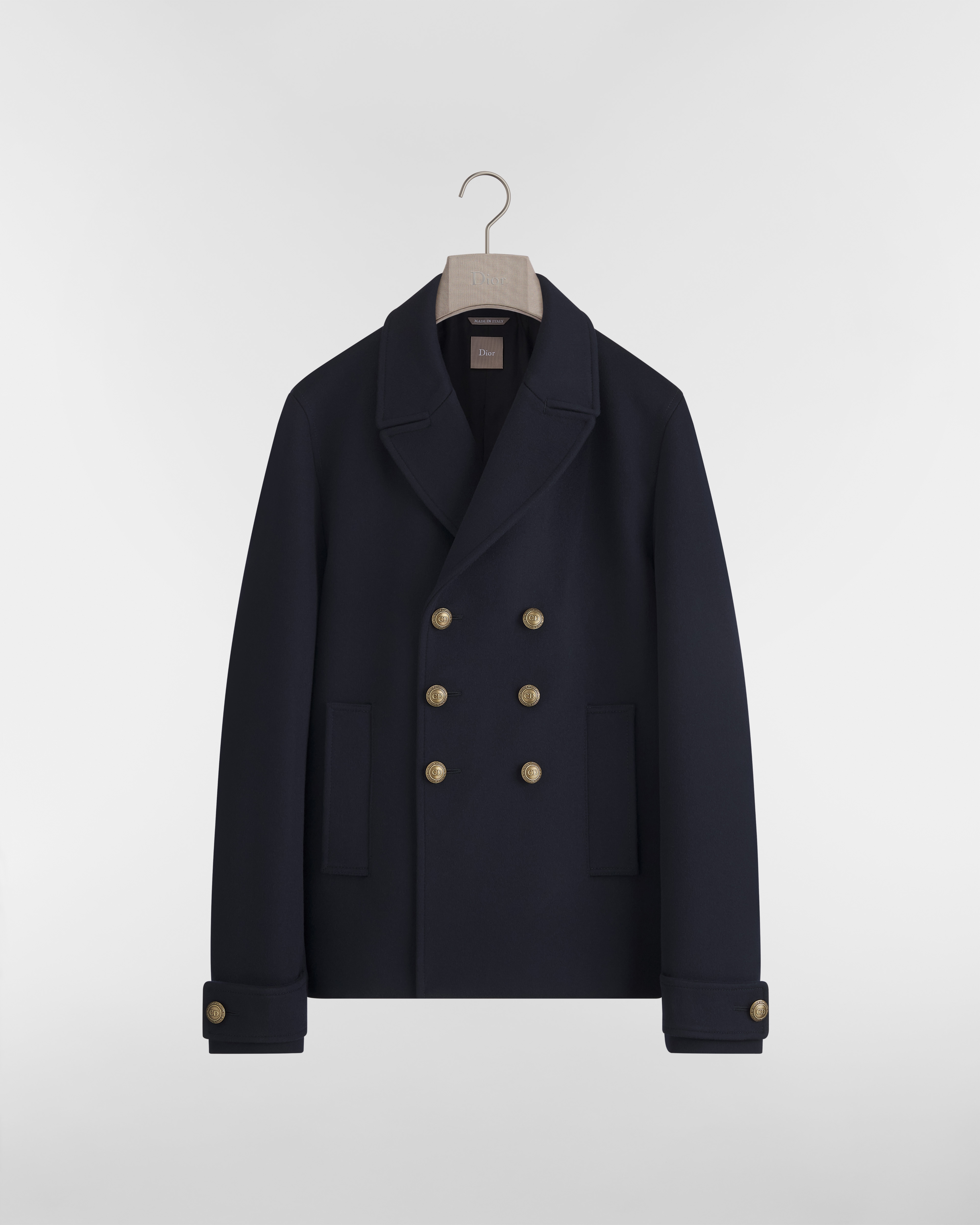 Caban à boutons dorés Drap de laine vierge et cachemire bleu marine E01