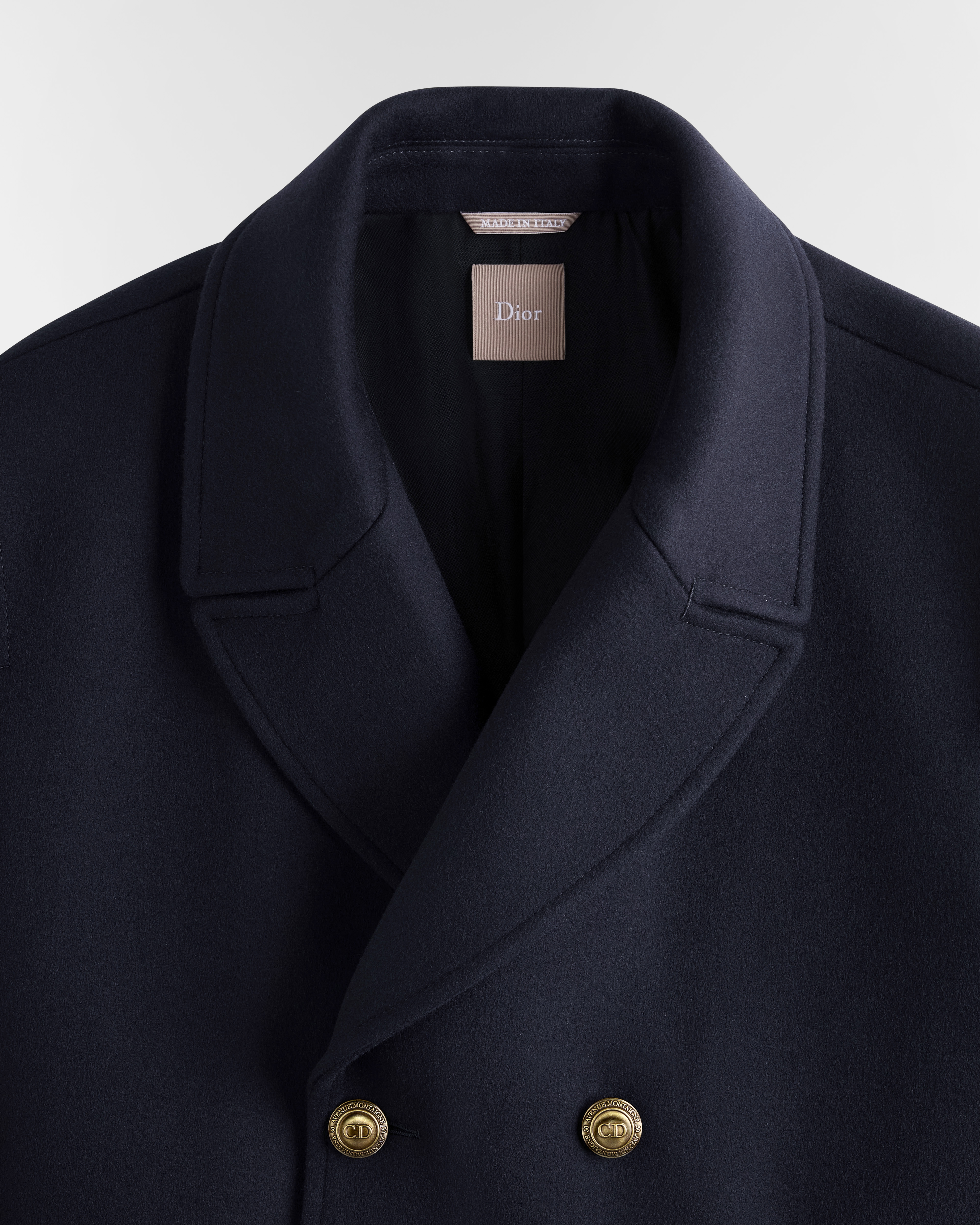 Peacoat with Gold-Tone Buttons Navy Blue Virgin Wool and Cashmere E11