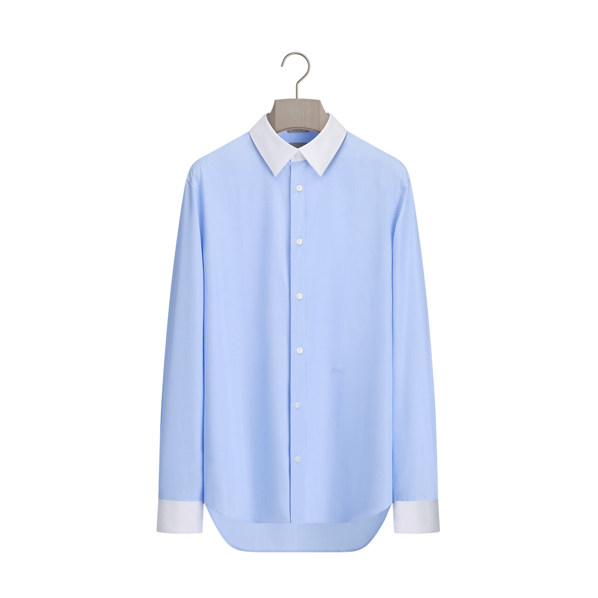Shirt with Dior Embroidery Blue Cotton Poplin E01